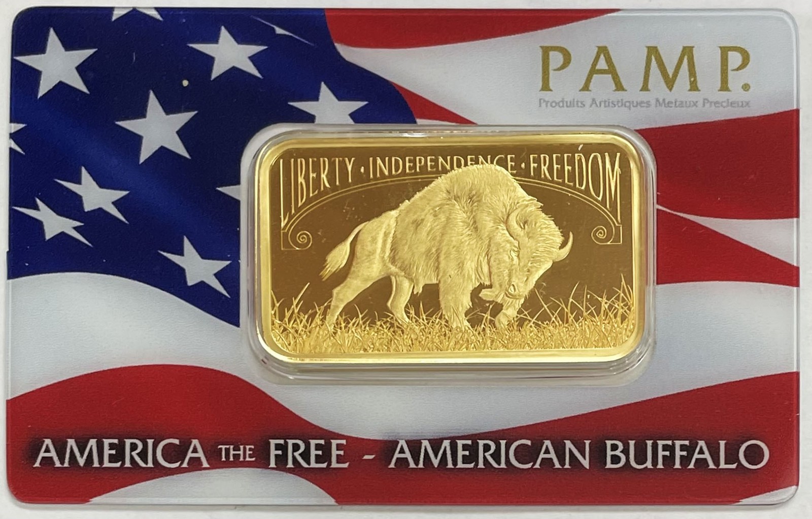 PAMP SUISSE GOLD 1oz AMERICA THE FREE BUFFALO USA BAR NEW SEALED IN ASSAY CARD
