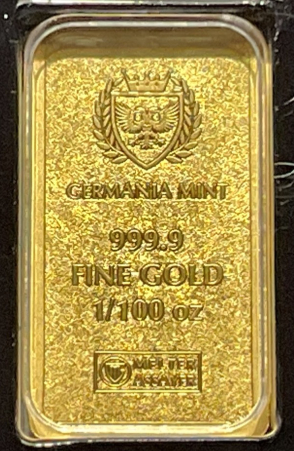 Germania Mint 1/100 oz Gold Bar in Plastic Capsule