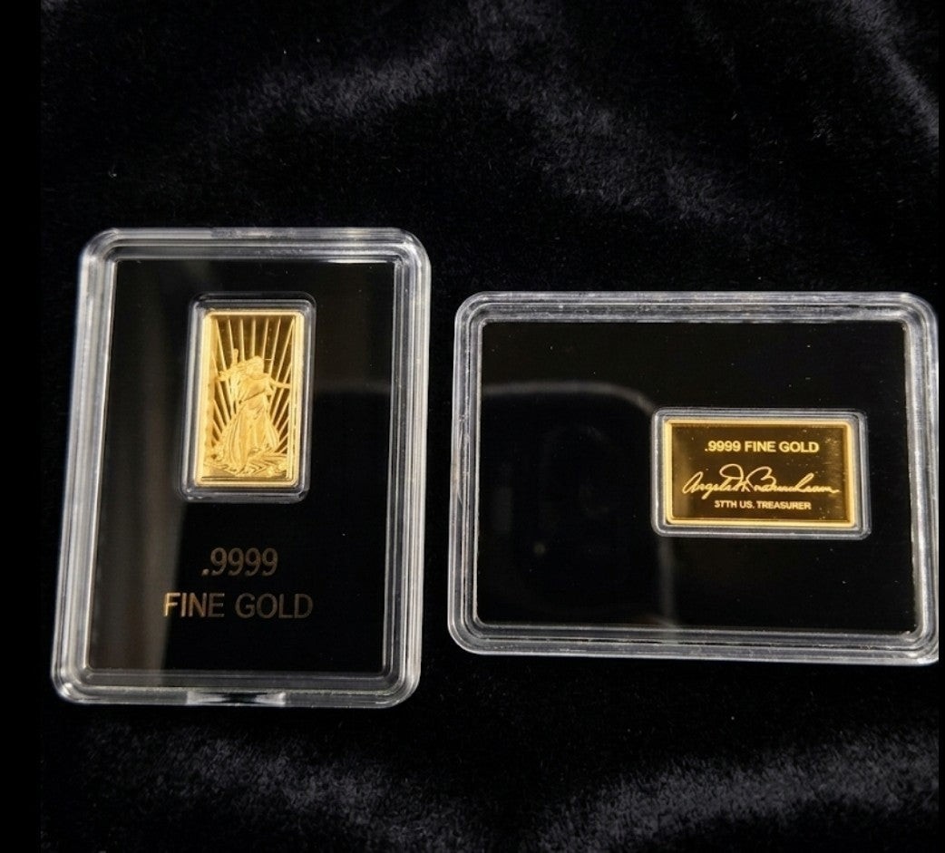 Lot 2 x Gold Bar Set America .9999 Fine Lady Liberty Gaudens Join Or Die 🇺🇸