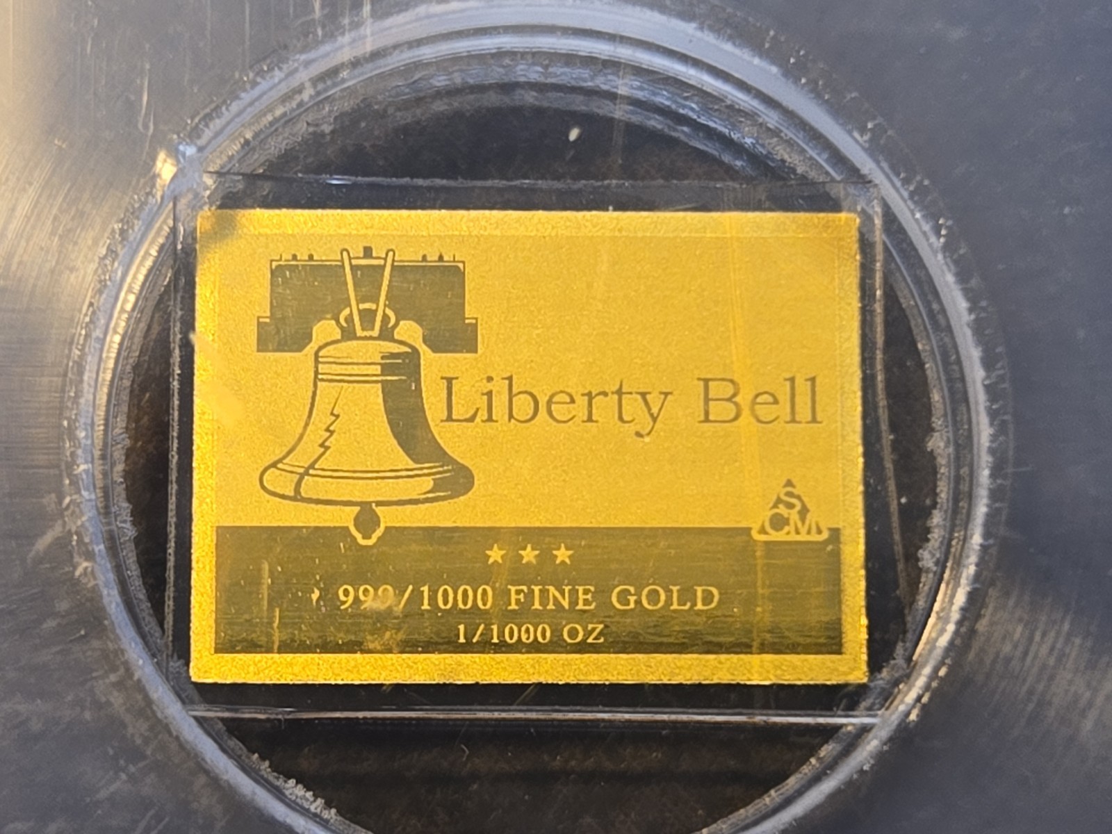 Liberty Bell 1/1000 oz .999 fine Gold Bar ICG MS70 Only 25000 Minted