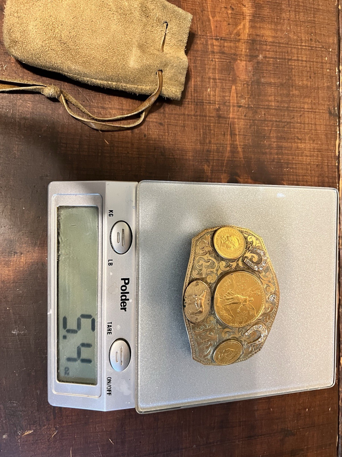 Ornate Gold Coin and Diamond Belt Buckle