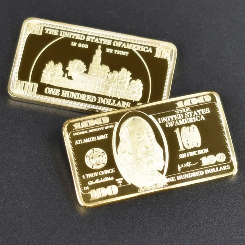 1pcs USA 100 Dollar Bullion 24k Gold Bar American Metal Coin Golden Bars USD