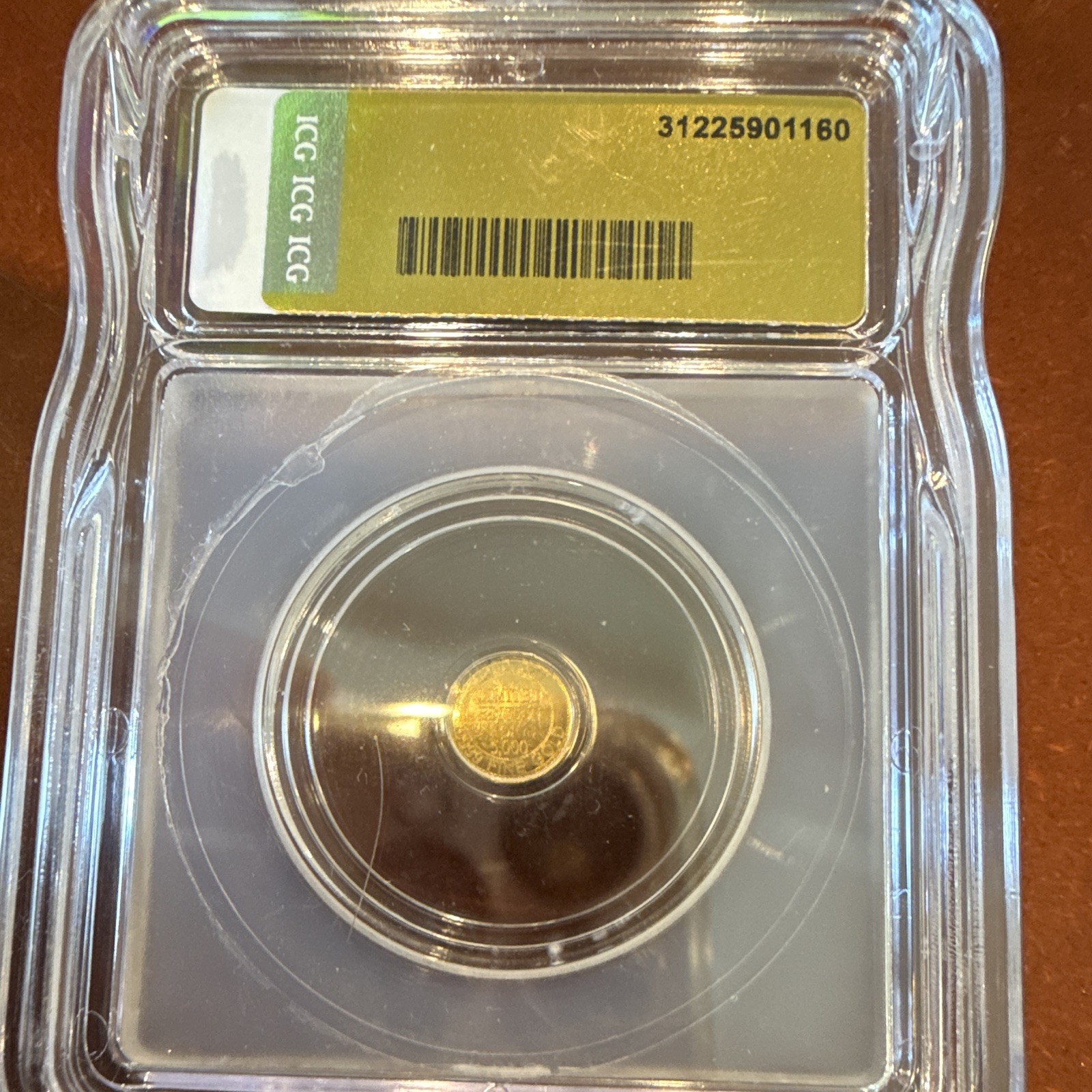 ICG MS70 Colosseum ND 1/500th oz Gold Round Total Gold Content
