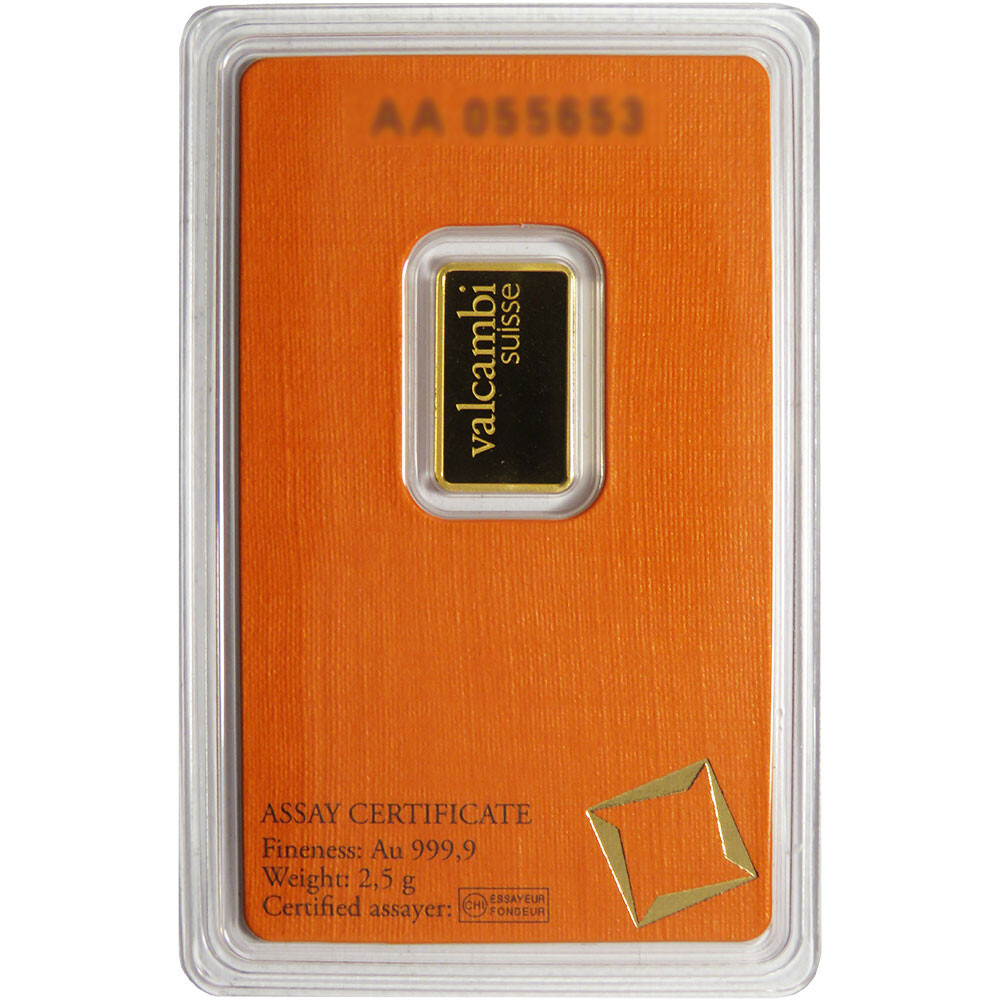 2.5 Gram Valcambi .9999 Fine Gold Bar in Assay