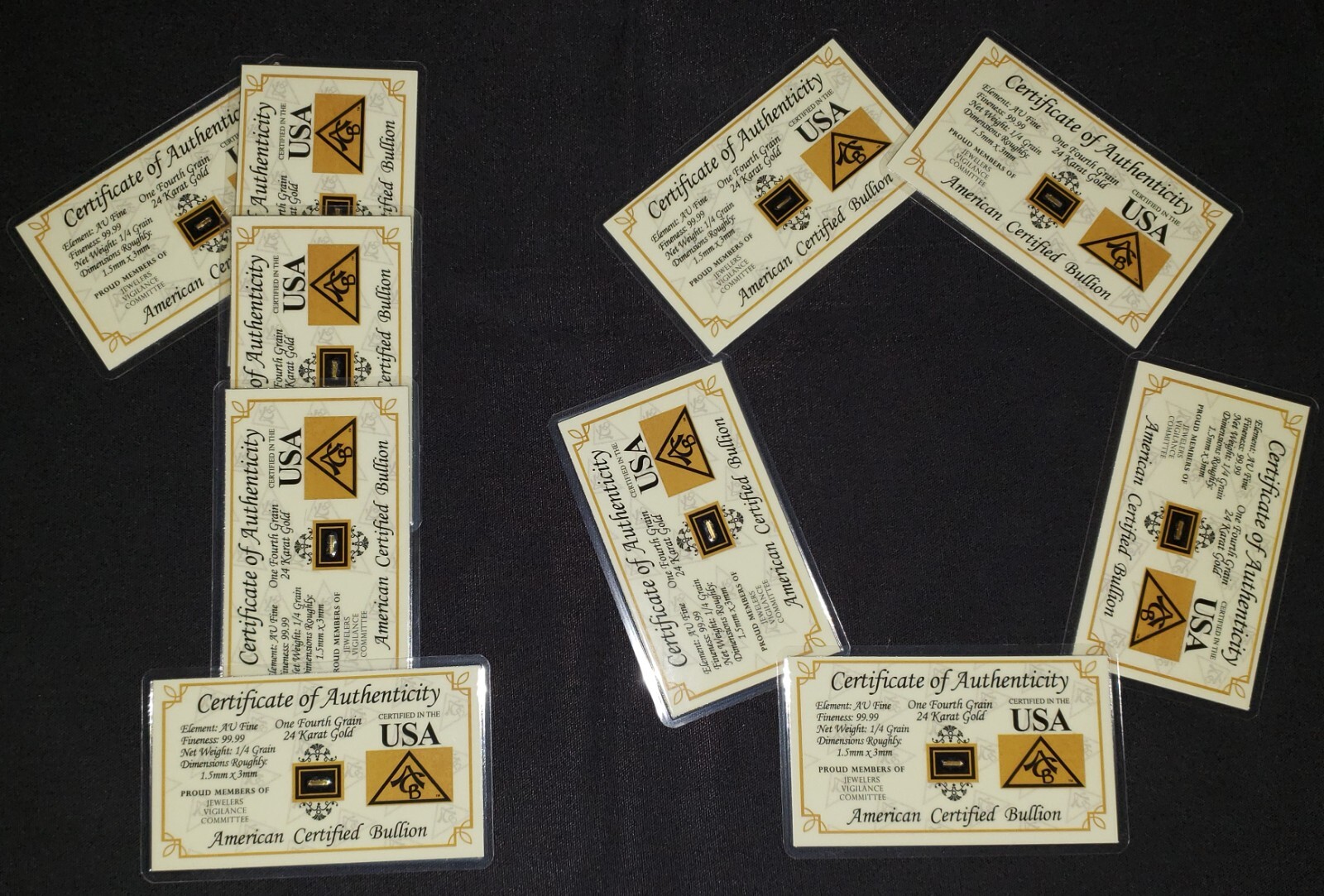 GOLD x10 ACB 1/4GRAIN 24K SOLID BULLION MINTED BAR 9999 FINE CERT/AUTHENTICITY`