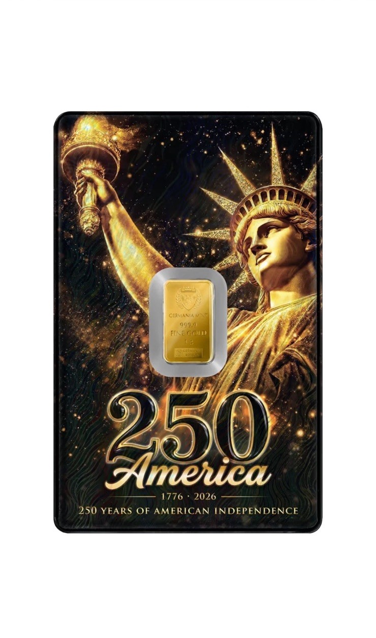 America 250 Germania Mint 1 Gram Gold Bar 250 Years of Independence Limited 2500