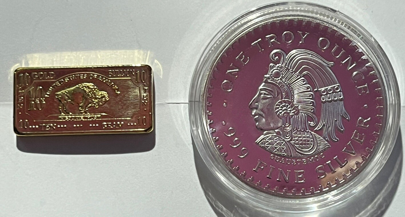 1 oz American Buffalo .999 Fine +1 Oz Mex Copper Bullion Bar Ingot, Metal Art