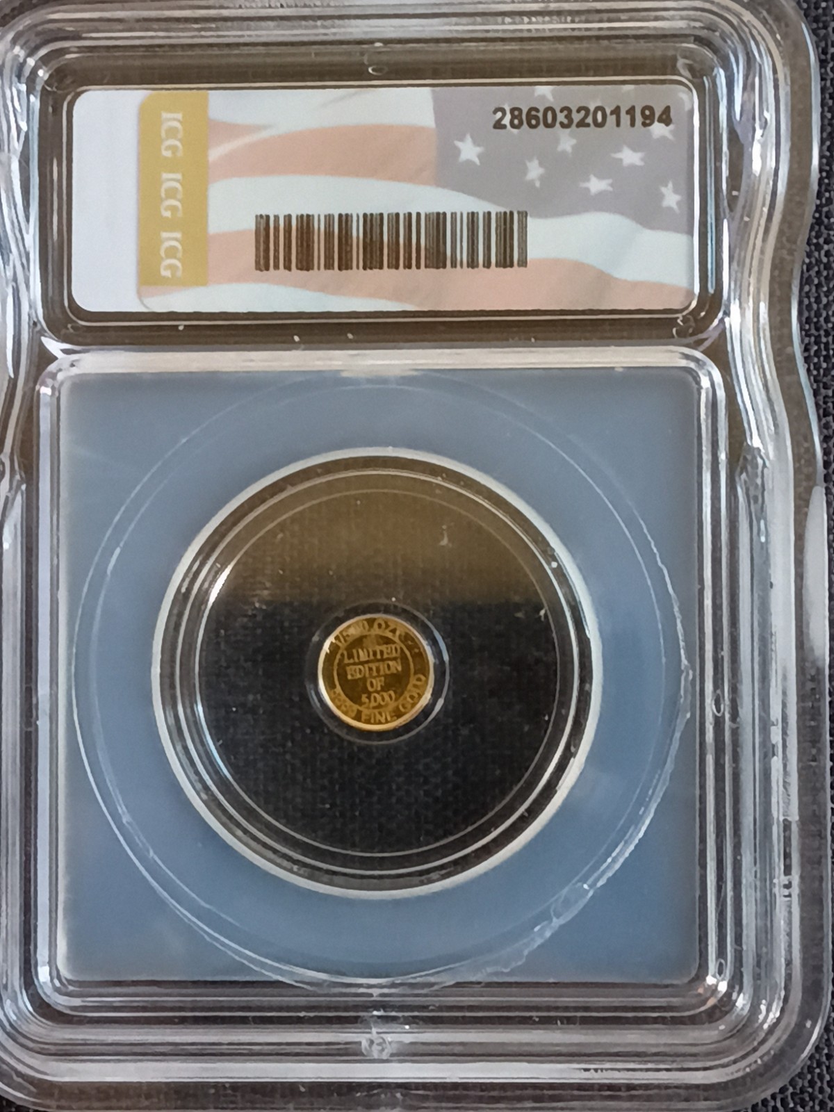 ICG MS70 Cowboy Gold Round 1/500th oz Gold Precious Metal Content Limited To 5k