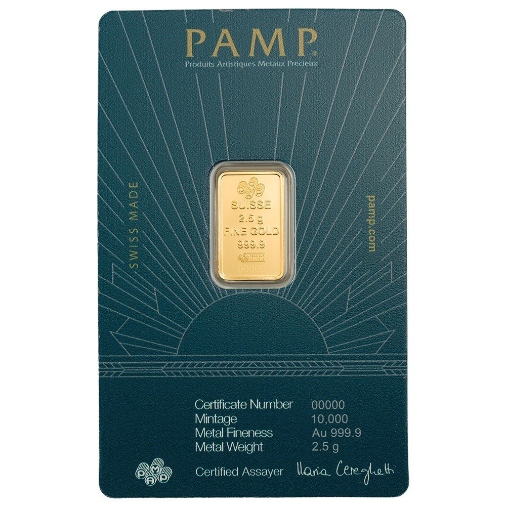 2.5 gram Gold Bar – PAMP Suisse Lady of Liberty (In Assay)