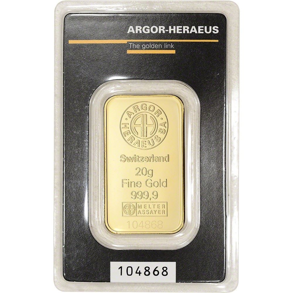 20 gram Gold Bar – Argor Heraeus Kinebar Hologram – 999.9 Fine in Assay