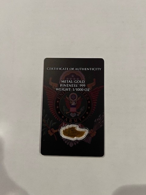 1/1000 oz .999 Gold 2026 USA Eagle Army Card Fractional Gold Bar Bullion – Tank