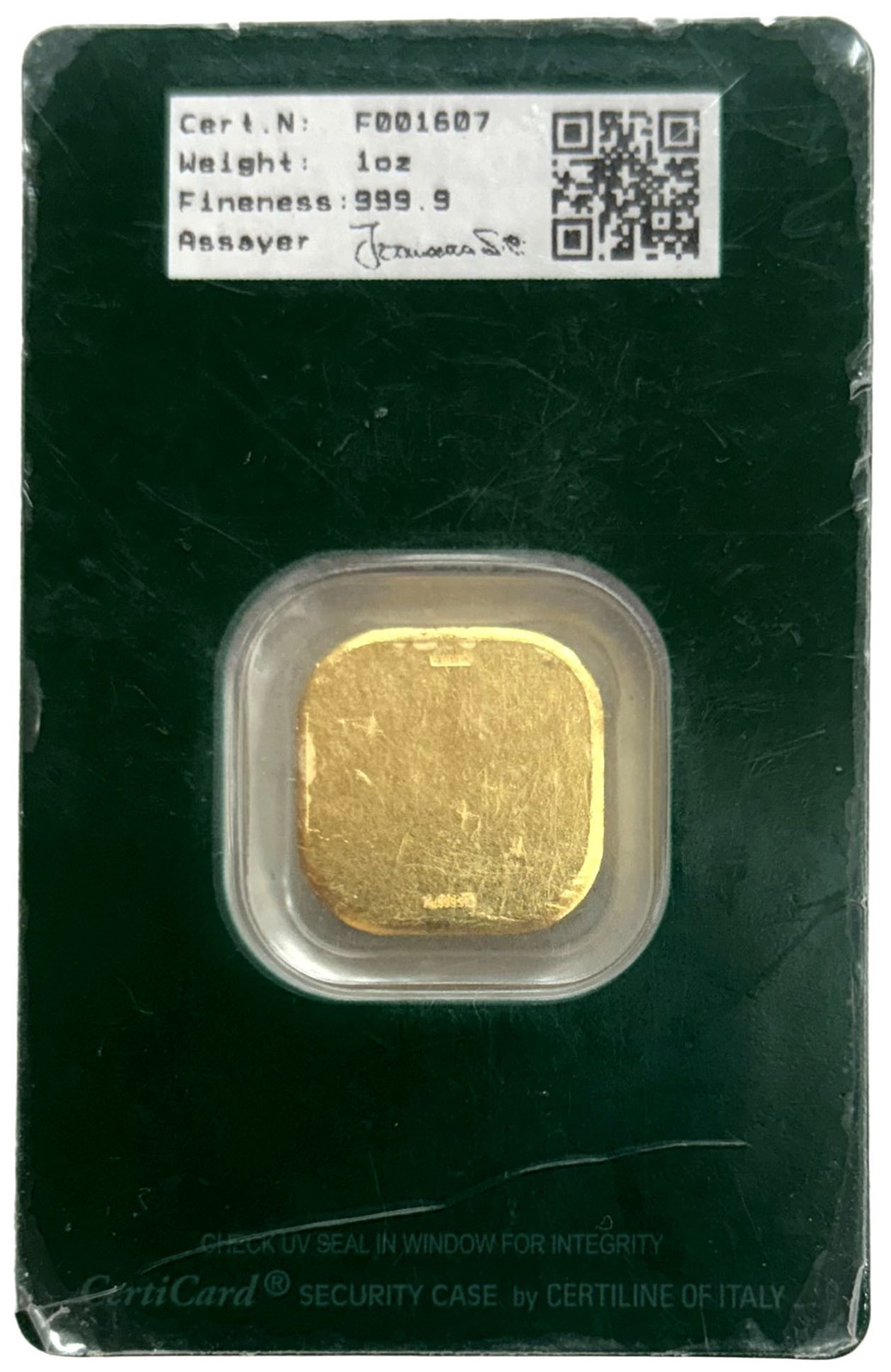 ITALPREZIOSI ITALY GOLD SEALED 1oz 9999 FINE 24K SEALED SQUAR IN ASSAY CARD