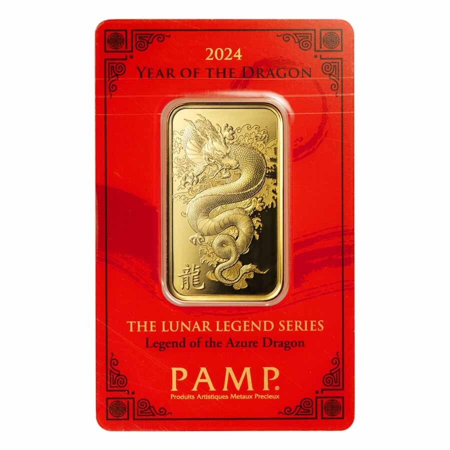 2024 1 oz Gold Bar – PAMP Lunar Legends Azure Dragon (In Assay) – SKU#284602