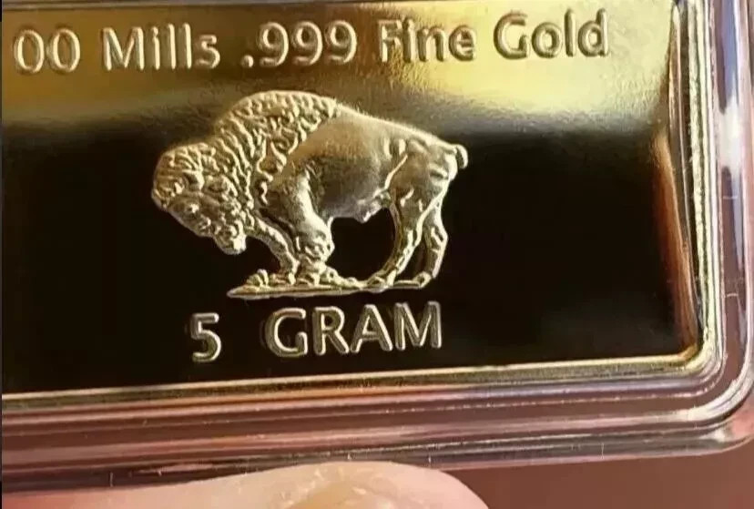 AMERICAN BUFFALO INGOT 5 GRAMS 100 MILLS GOLD PLATED FINE GOLD 999/1000