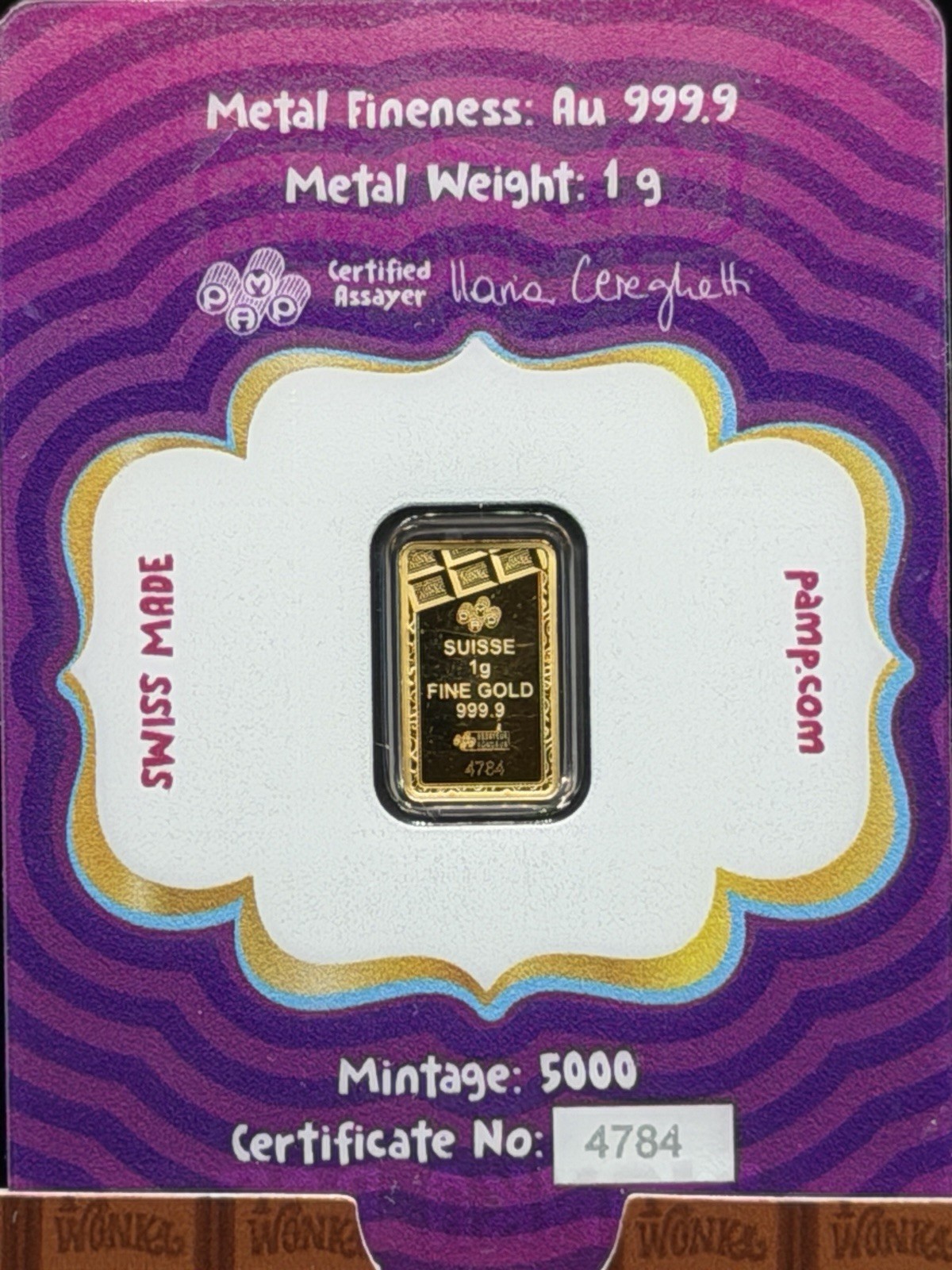 PAMP Suisse Willy Wonka Bar 1g Gold Bar 999.9 Fine Gold Limited Mintage 5000-#95