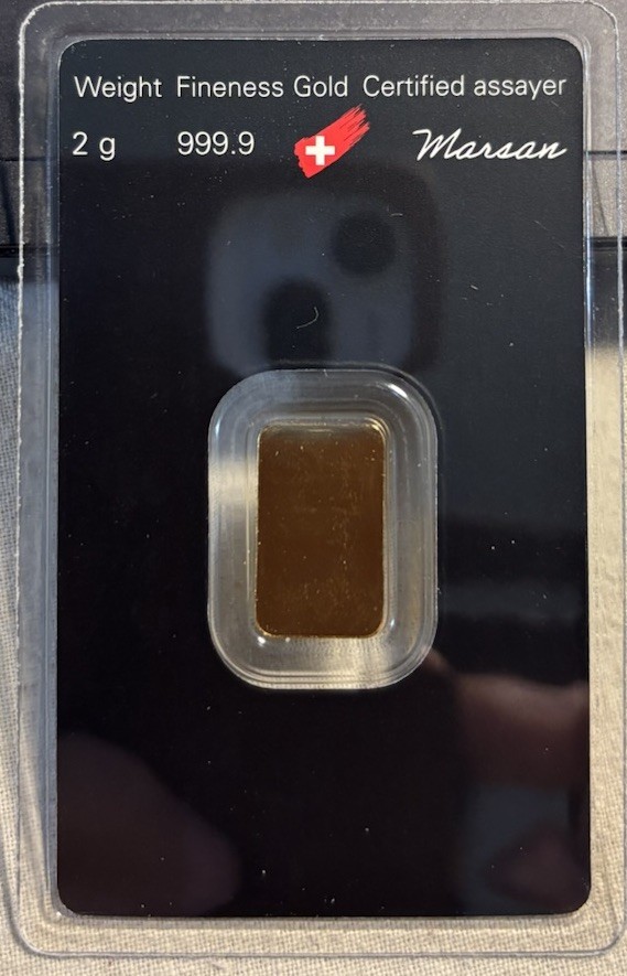 ARGOR-HERAEUS 2 GRAM GOLD BAR 999.9 SEALED IN ASSAY 999.9 SWISS MADE FREE SHIPNG