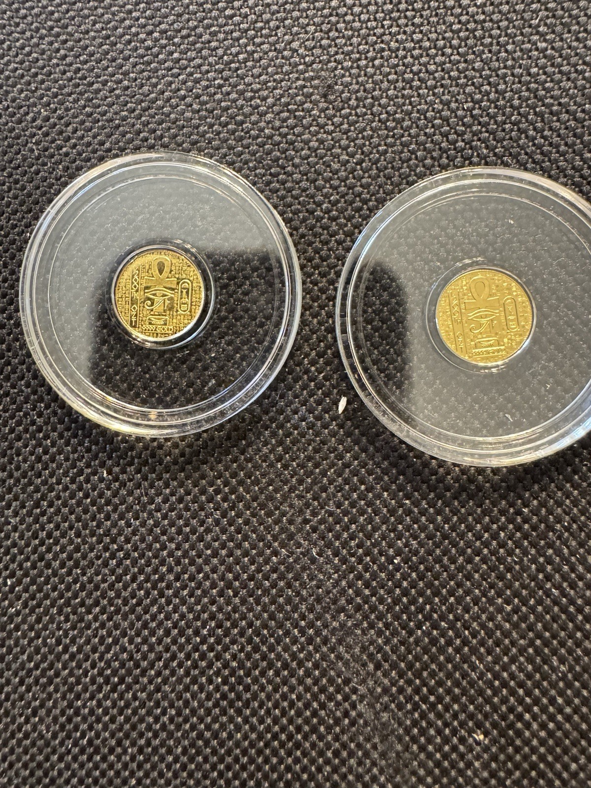 Lot of 3 • 1/200 oz .9999 Fine Gold Rounds •Eye of Horus & Ankh •Egypt Design BU
