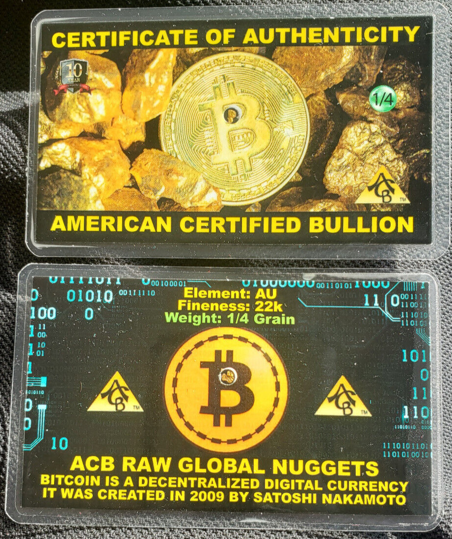 x10 BITCOIN ACB Gold 1/4GRAIN RAW GLOBAL NUGGET Placer gold with Certificate