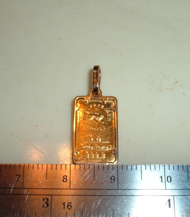 24K ITALPREZIOSI ITALY 999.9 FINE GOLD BAR 14K GOLD BEZEL CHARM PENDANT 1.81G