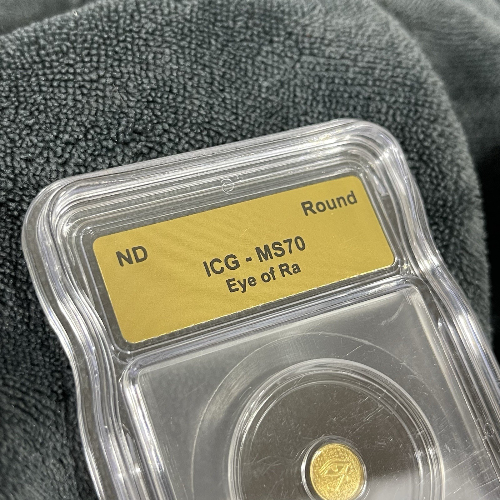 ICG MS70 Eye of Ra Gold Round ND Ultra Gem Slabbed Cert 4592190377 1/500oz