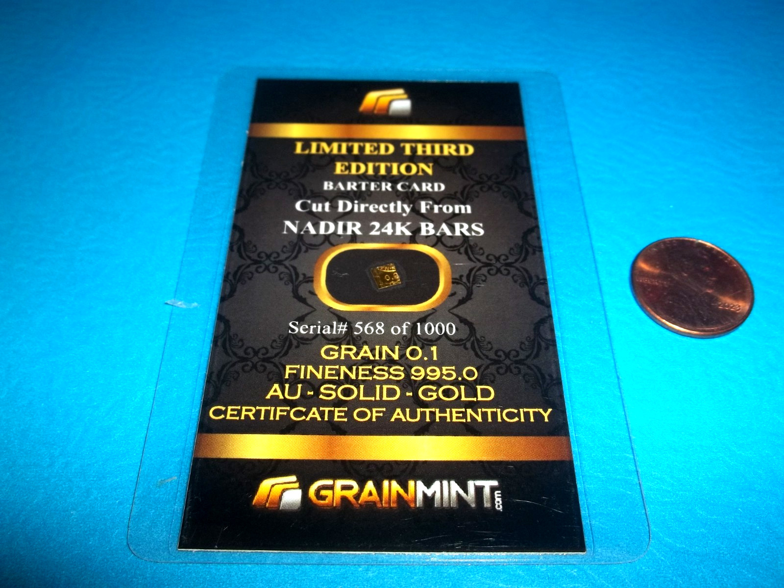 24K GOLD BULLION GRAINMINT CERT CARD