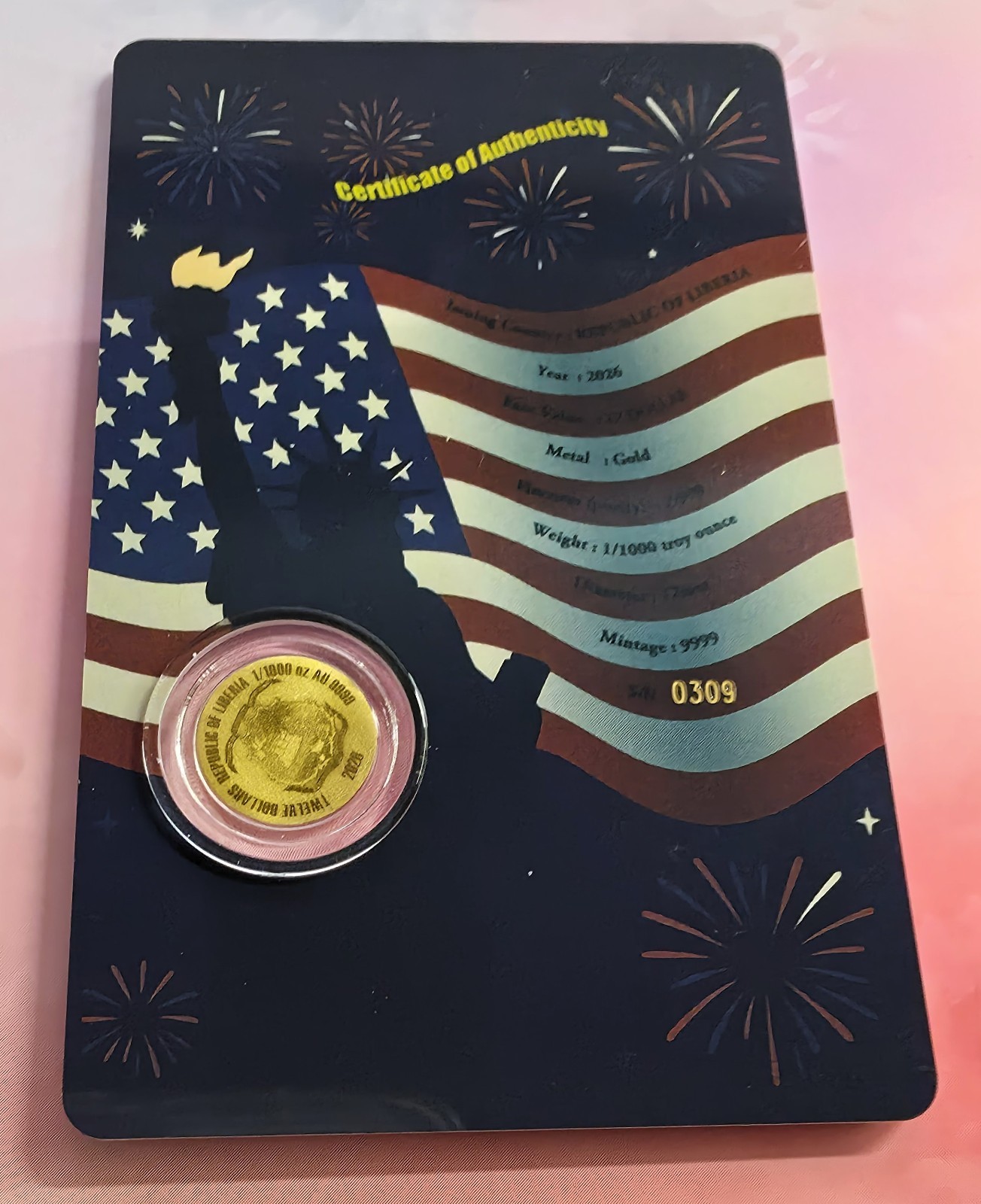 2026 Independence Day 4th July Gold Coincard 1/1000 oz – Limited Mintage 9,999