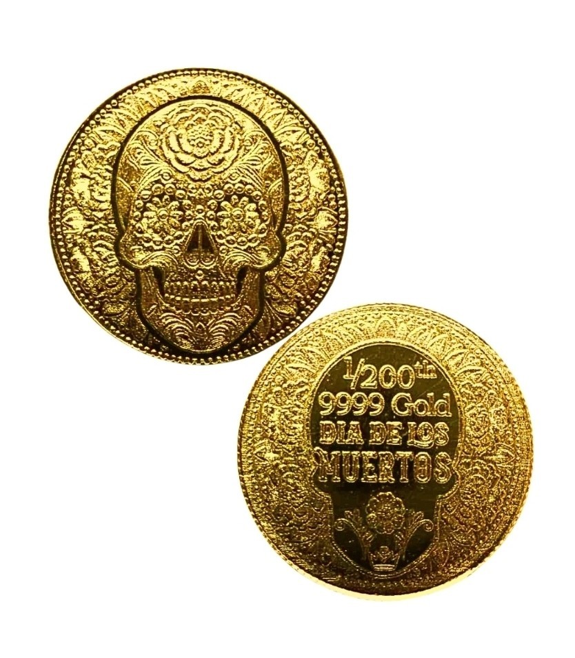 Lot 5 x 1/200 oz .9999 Fine Gold Round 1/2 Tube Day of the Dead Rose In Capsule