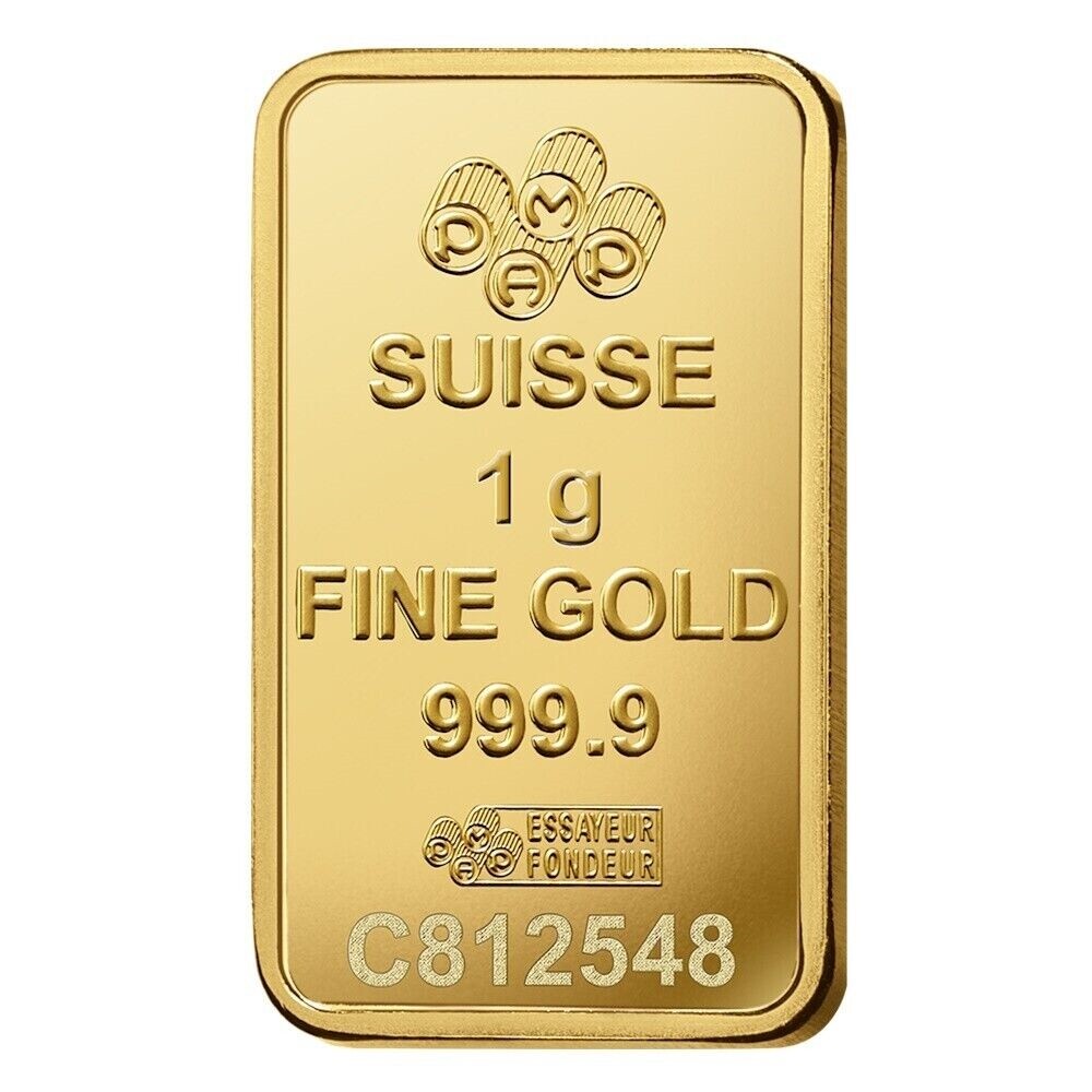 Lot of 5 – 1 gram Gold Bar PAMP Suisse Fortuna .9999 Fine Gold – In Sealed Assay