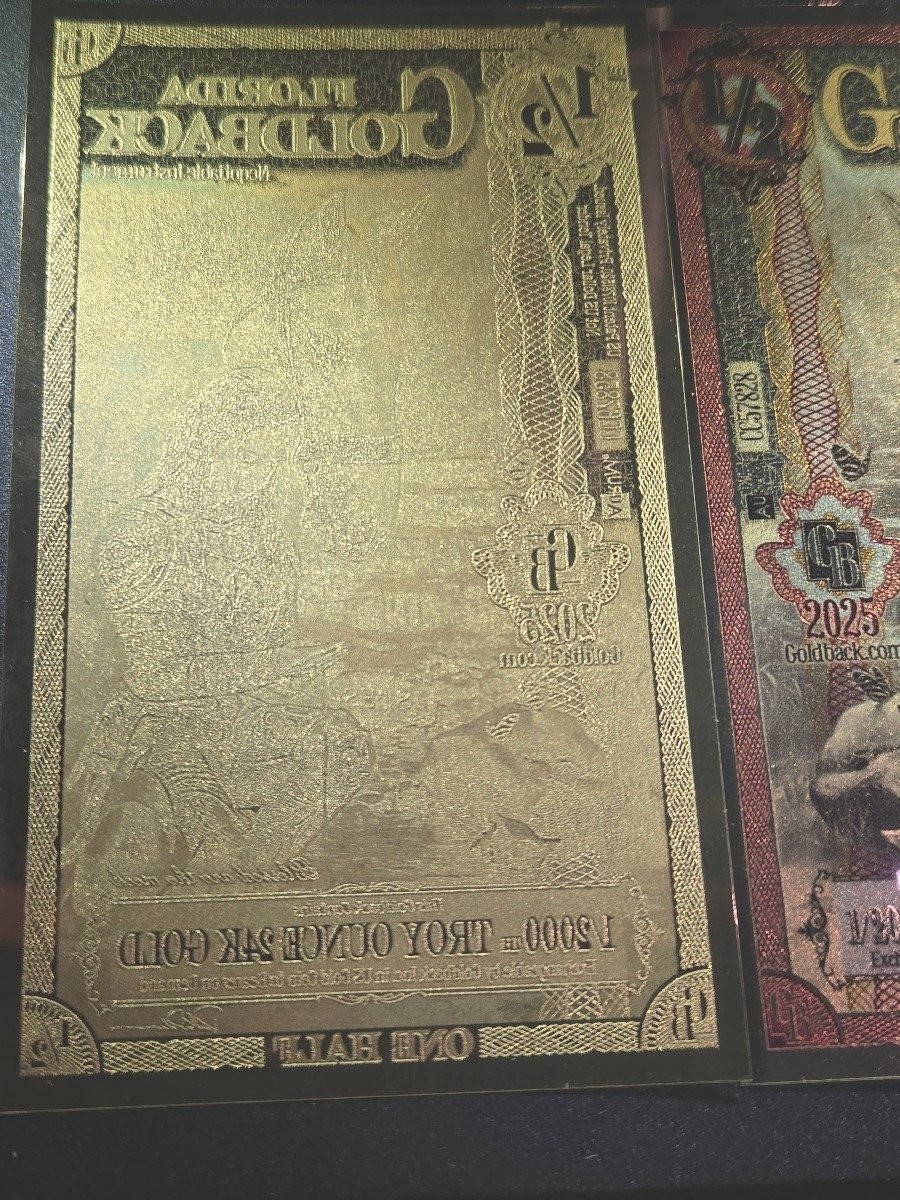 Lot of 2 – 2025 Florida 1/2 Goldback 24K Gold Notes 1/2000 oz Fine Gold