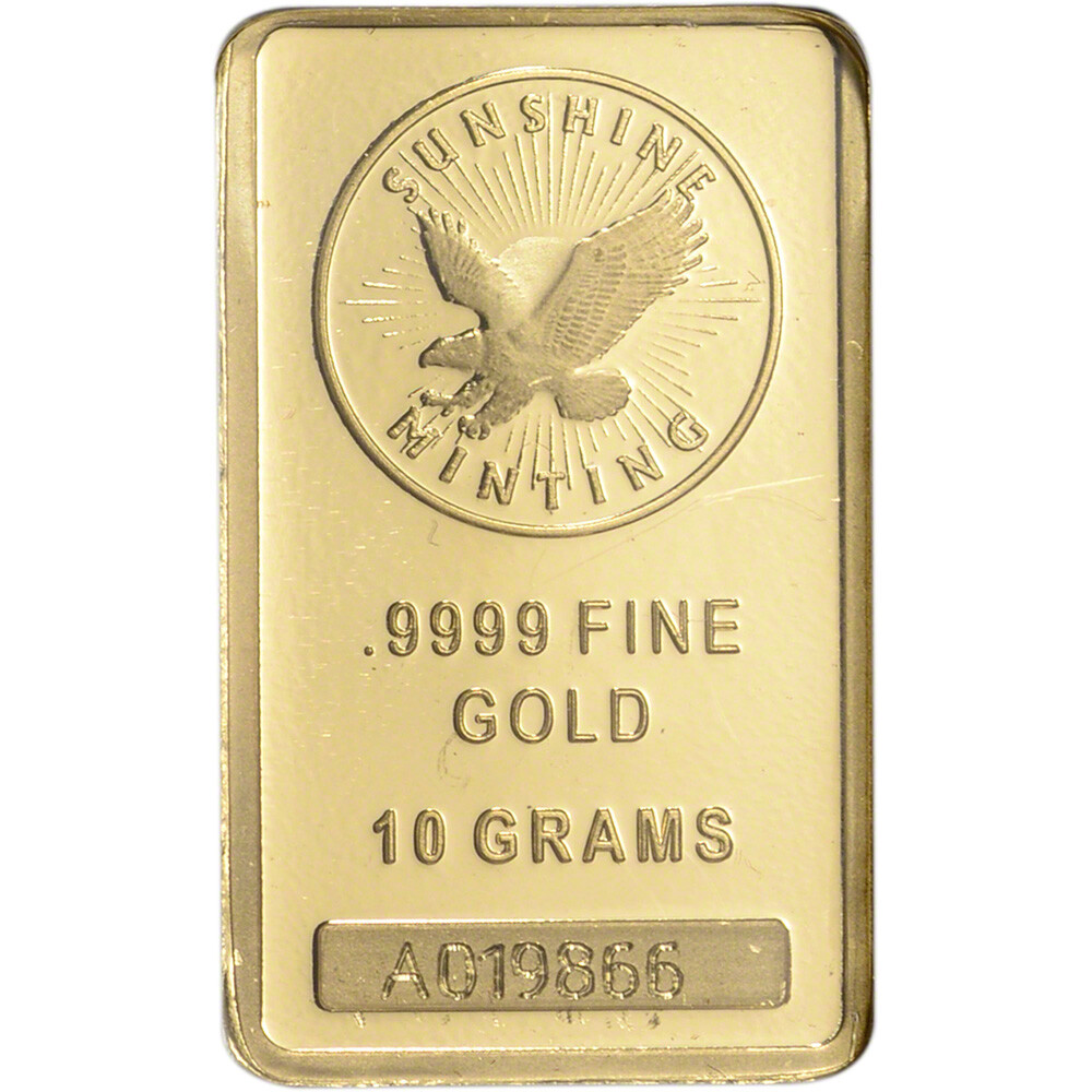 10 gram SMI Gold Bar – Sunshine Minting – .9999 Fine in Sealed Assay