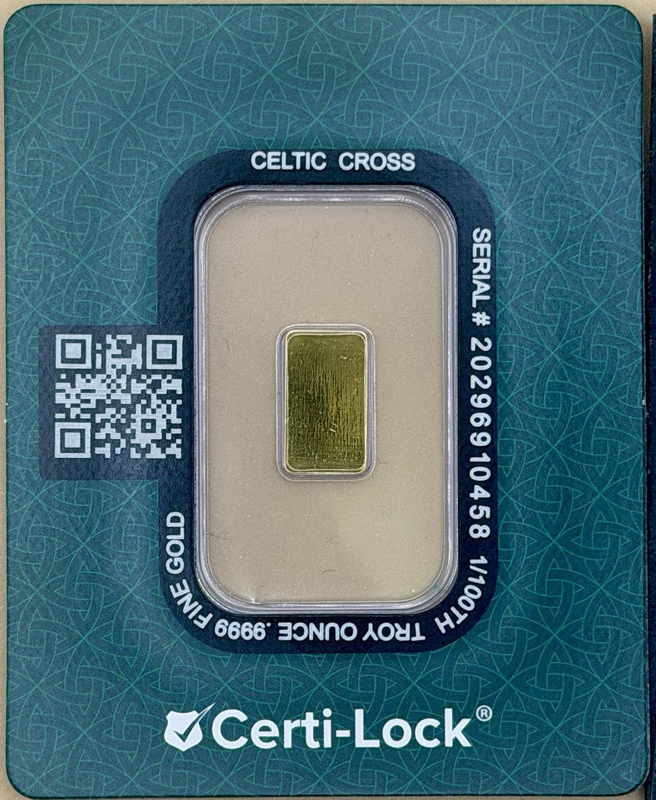 Scottsdale 1/100 oz .9999 Gold Bar – Celtic Cross (Certi-Lock®) Gold Bullion Bar