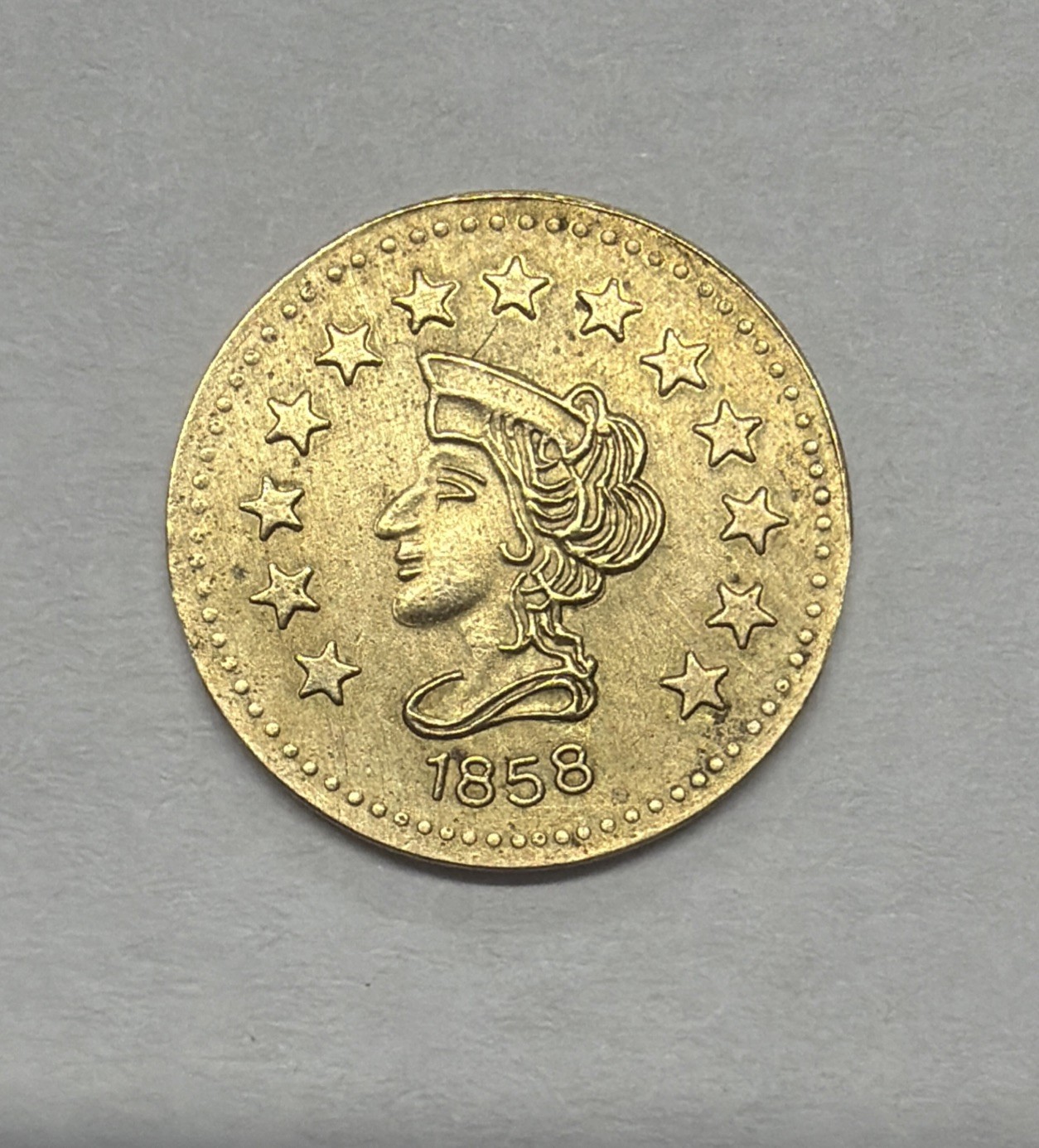 1858 California Round Gold Princess G50C-fractional Bear #1 Type circa 1960