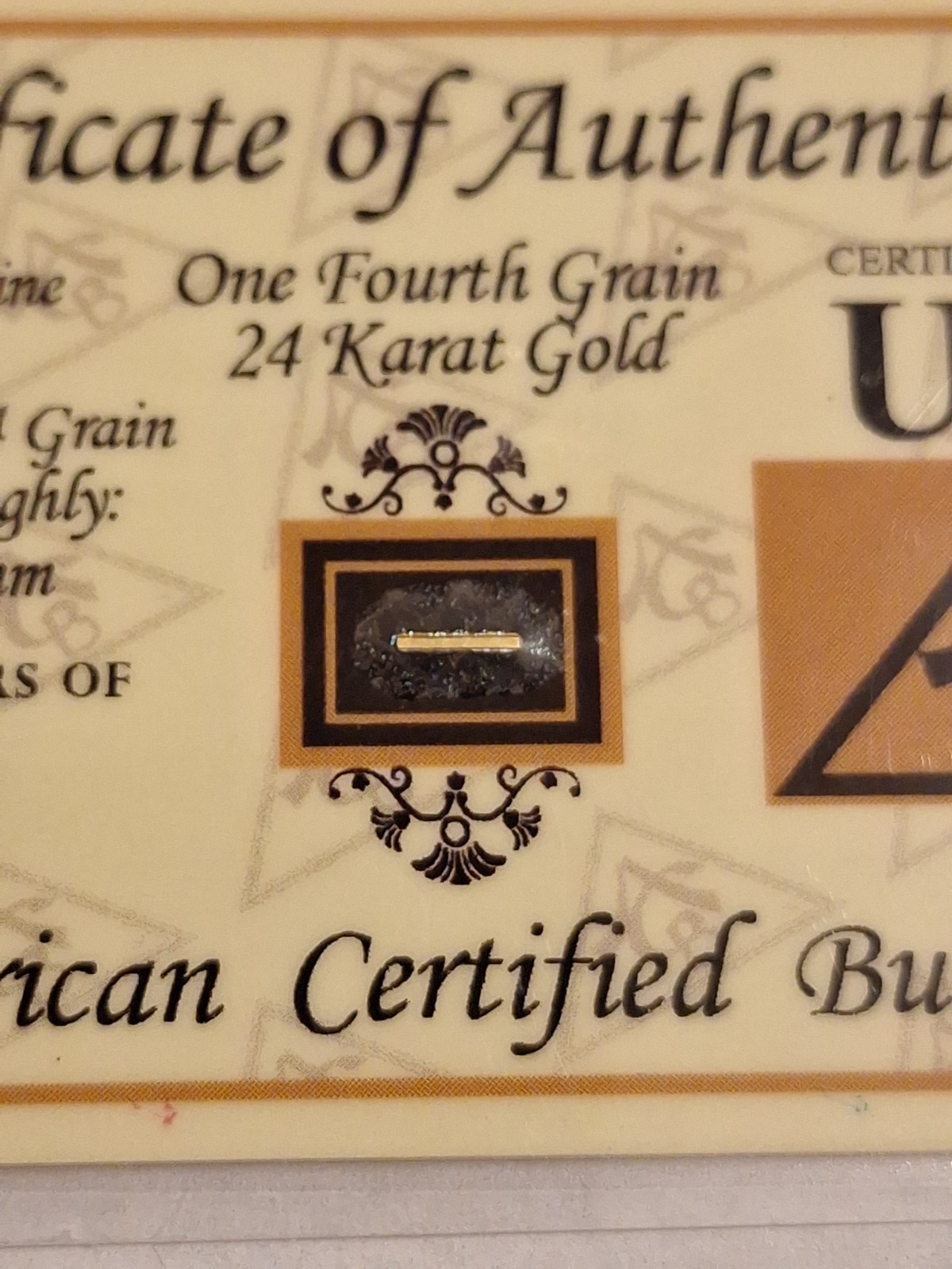 GOLD ACB 1/4GRAIN 24K SOLID BULLION BAR 9999 FINE CERT/AUTHENTICITY`