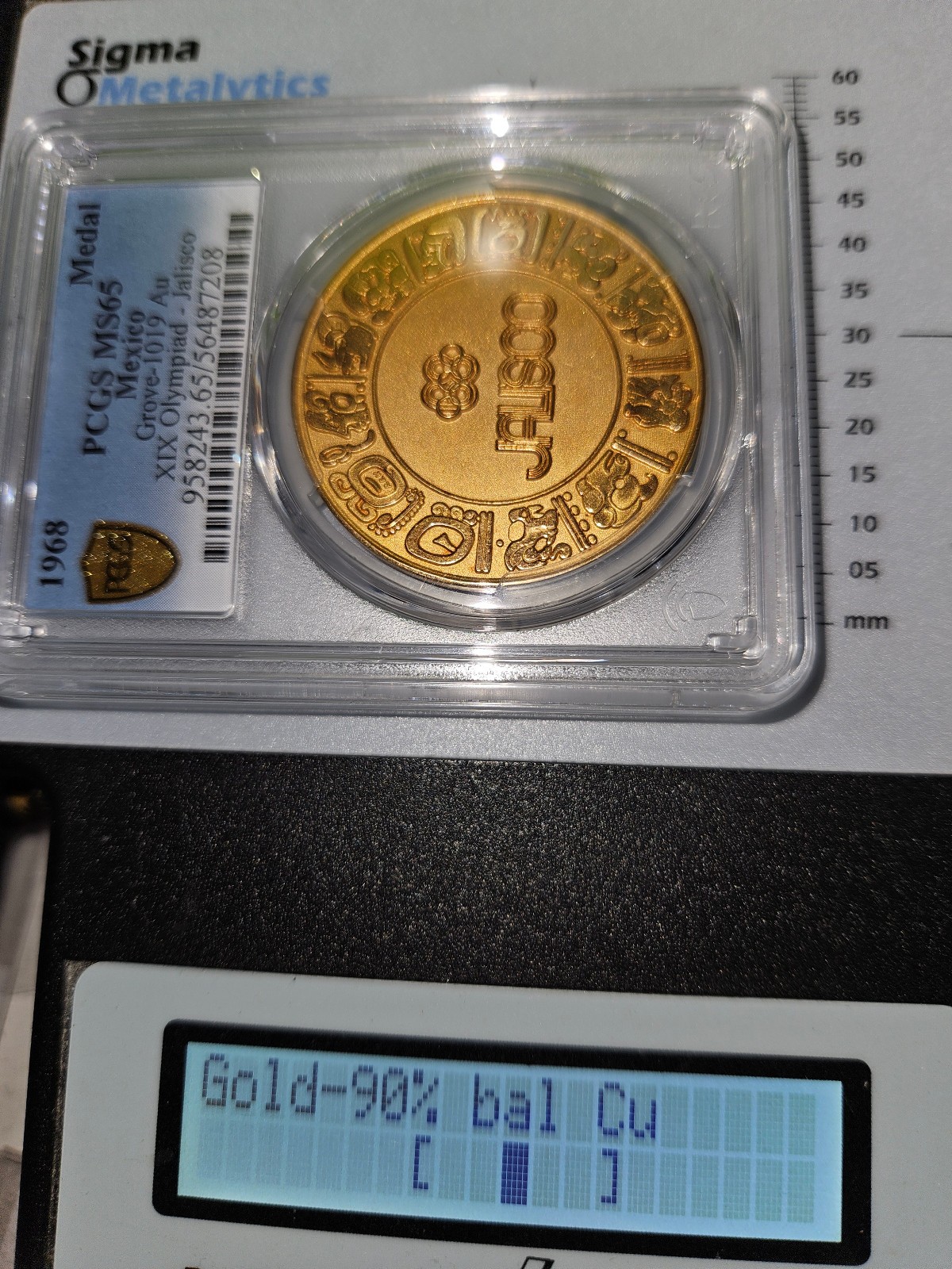 🌟 1968 Mexico Gold Mexican Grove 1019 Medal Olympic Gudalajara PCGS MS65 Pop 2