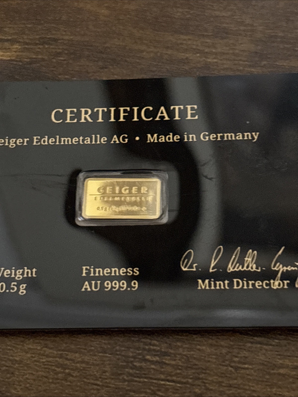 Geiger Schloss Guldengossa Vintage Edition Carded Gold Bar .5 Gram .999 Fine
