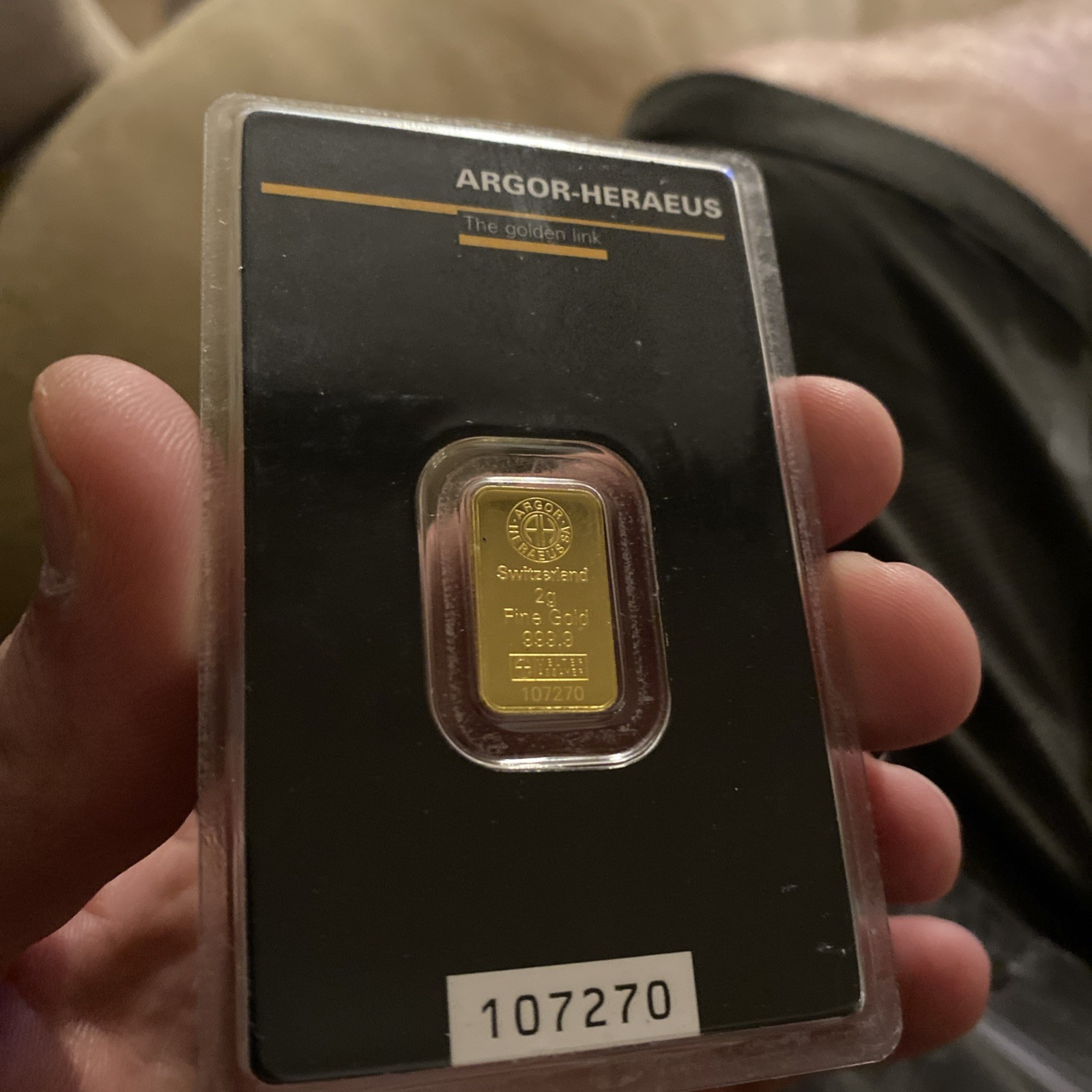 Argor Heraeus 2g Gold Bar MINT NEW! JM bullion Tested!