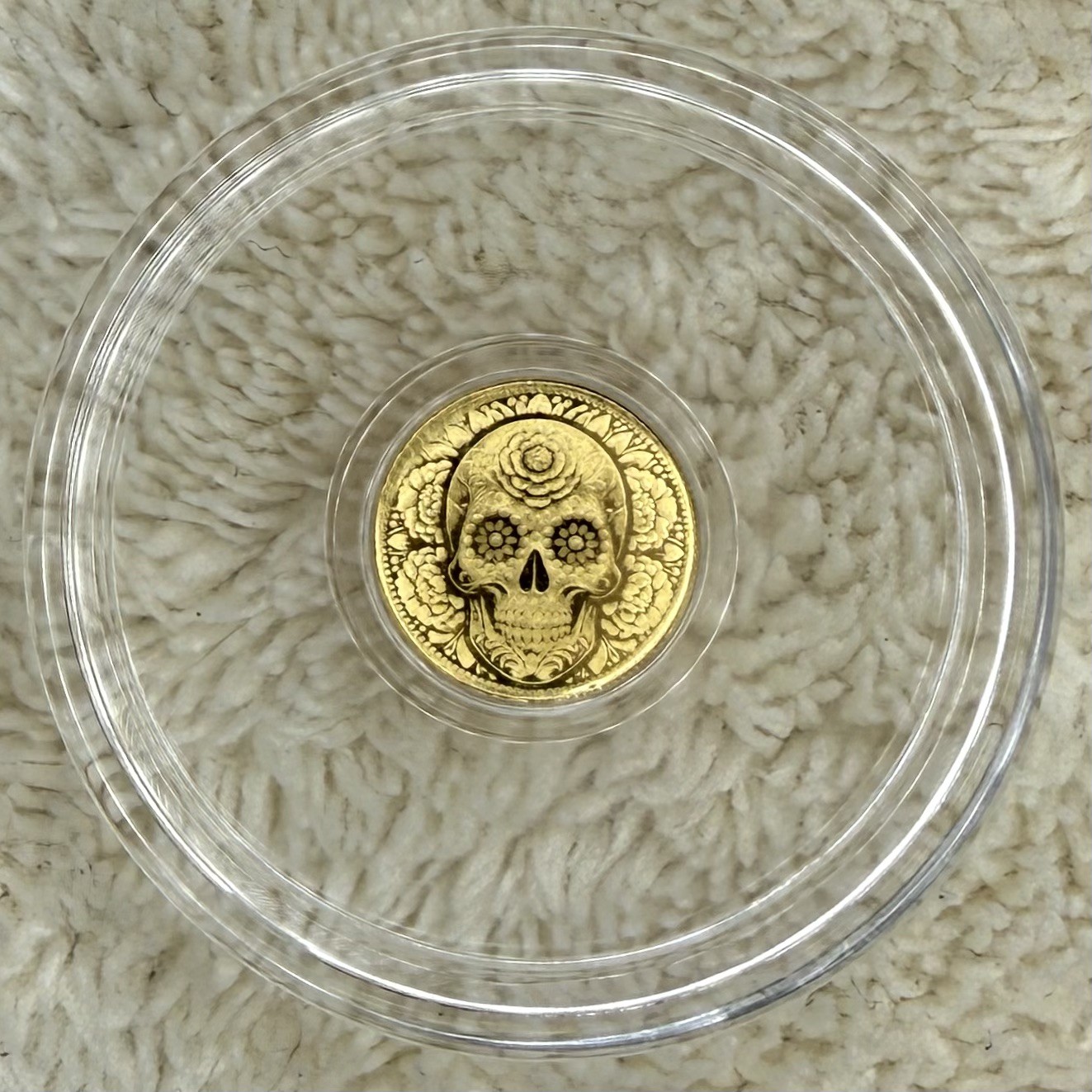 💀Sugar Skull – 1/200 oz .9999 Fine Gold Round in Capsule – Day of the Dead 💀