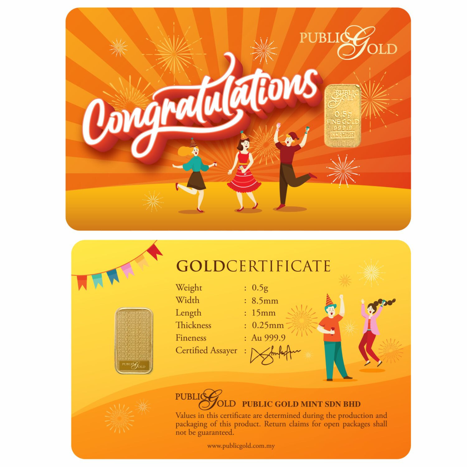 Congratulations Limited Edition Gold Bar 0.5gram 999.9 FreeShip