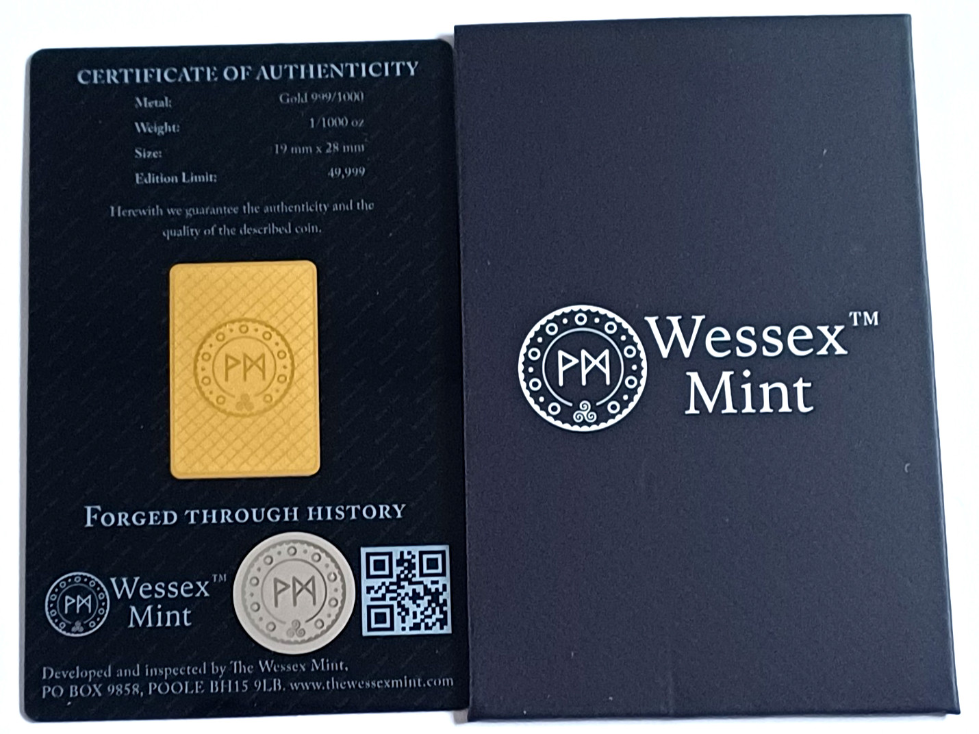 1/1000th oz Britannia 999.9 24ct Gold Bar by Wessex Mint