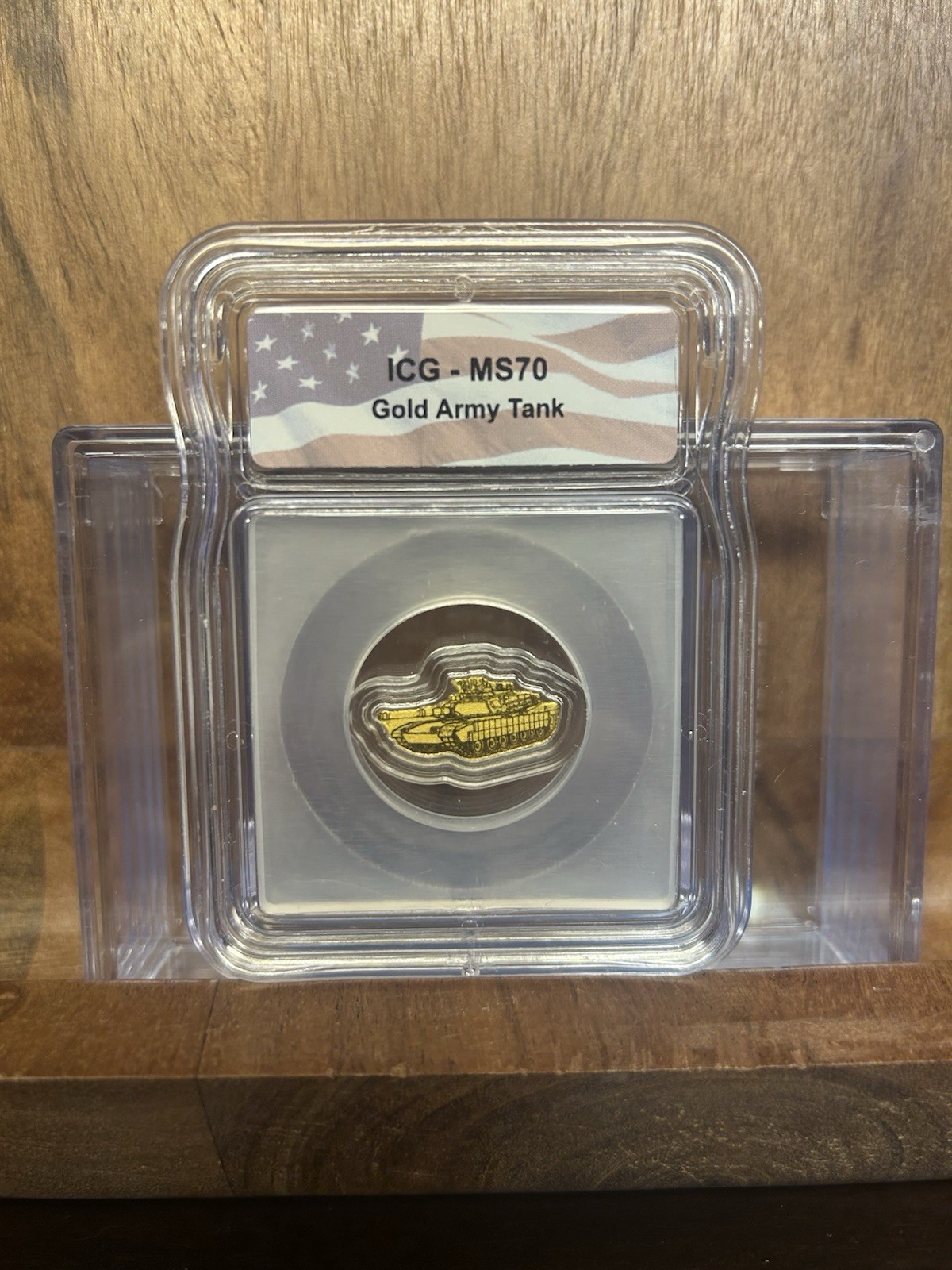 Army Tank Irregular Shape 1/1000 oz .999 Fine Gold USA God Bless Eagle