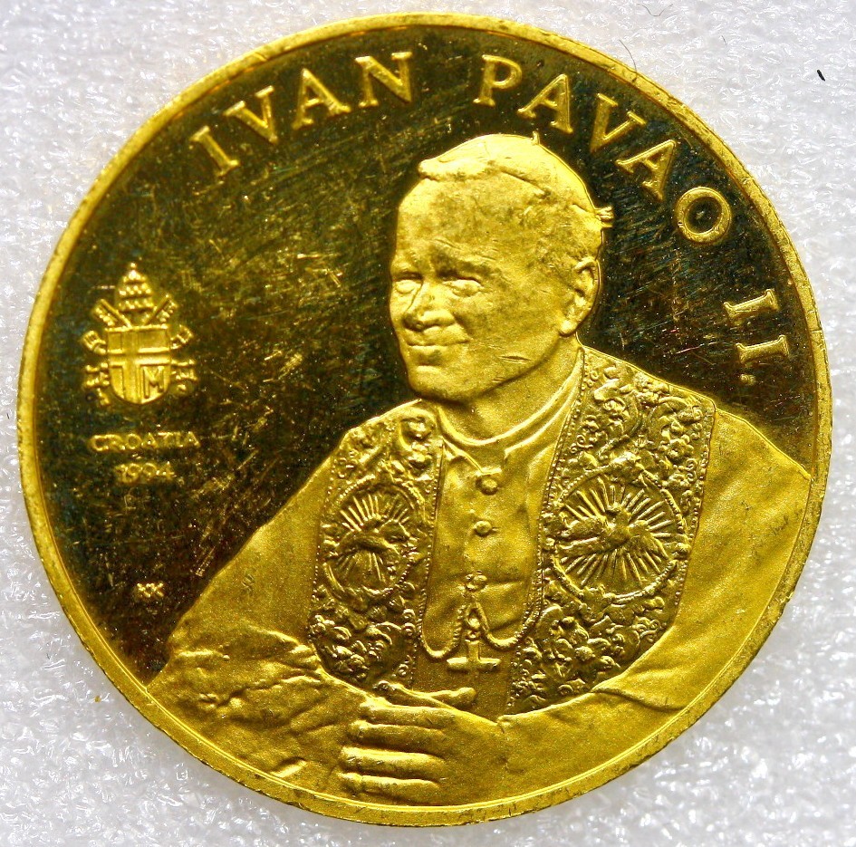 1994 POPE JOHN PAUL II 1000 KUNA PROOF GOLD (.986) 6.93g 25mm ROUND KM#33 FR#3