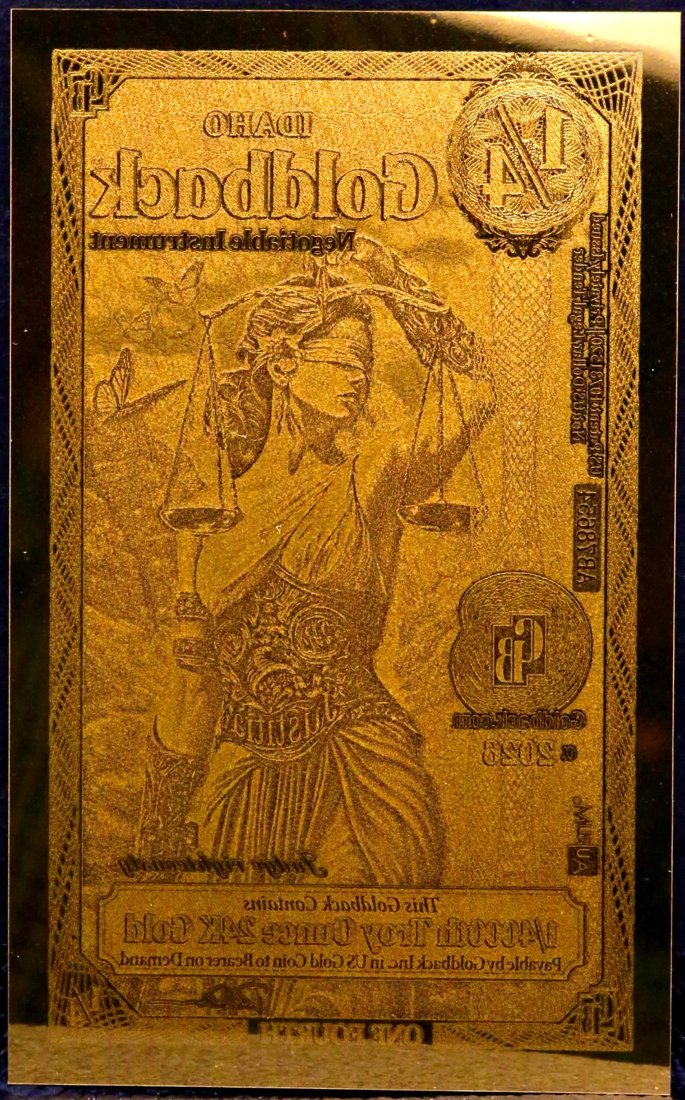 2026 1/4 Idaho GOLDBACK Gold Note 100-PACK – New 24k GOLD ALPHA NOTE W/ UV BG92