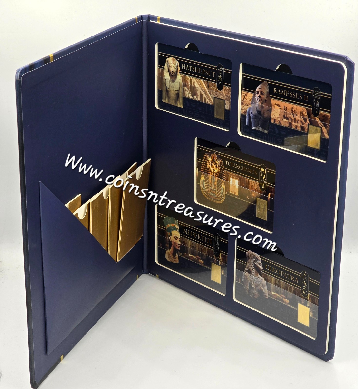 Egyptian Pharaohs collection 1/1000 Oz .999 Gold 5 coin cards in Album