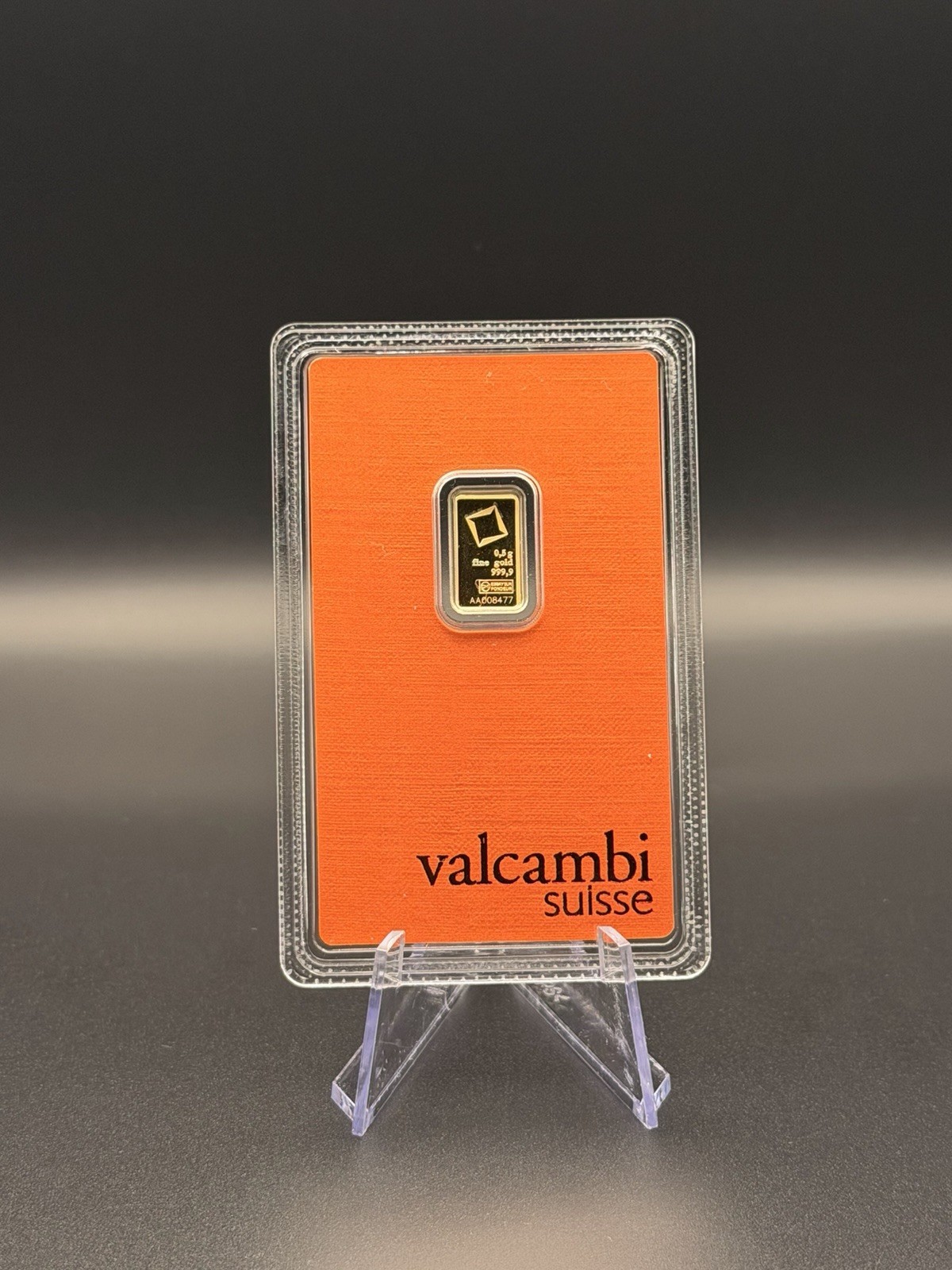 Valcambi Suisse 0.5 g Gold Bar .9999 Fine Assay Certificate in Card