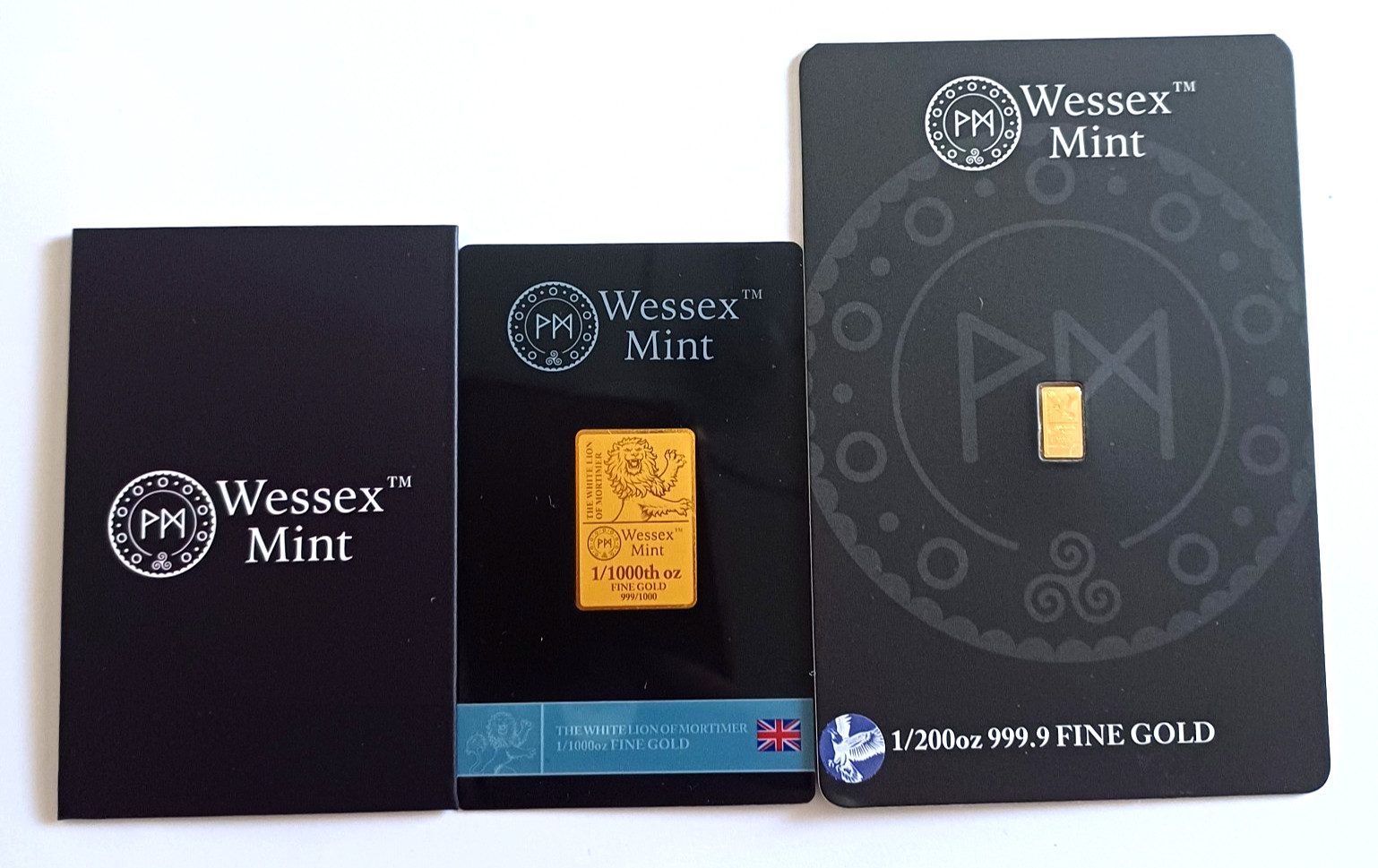 Wessex Mint 1/1000oz White Lion of Mortimer & 1/200oz Eagle Fine 999 Gold Bars
