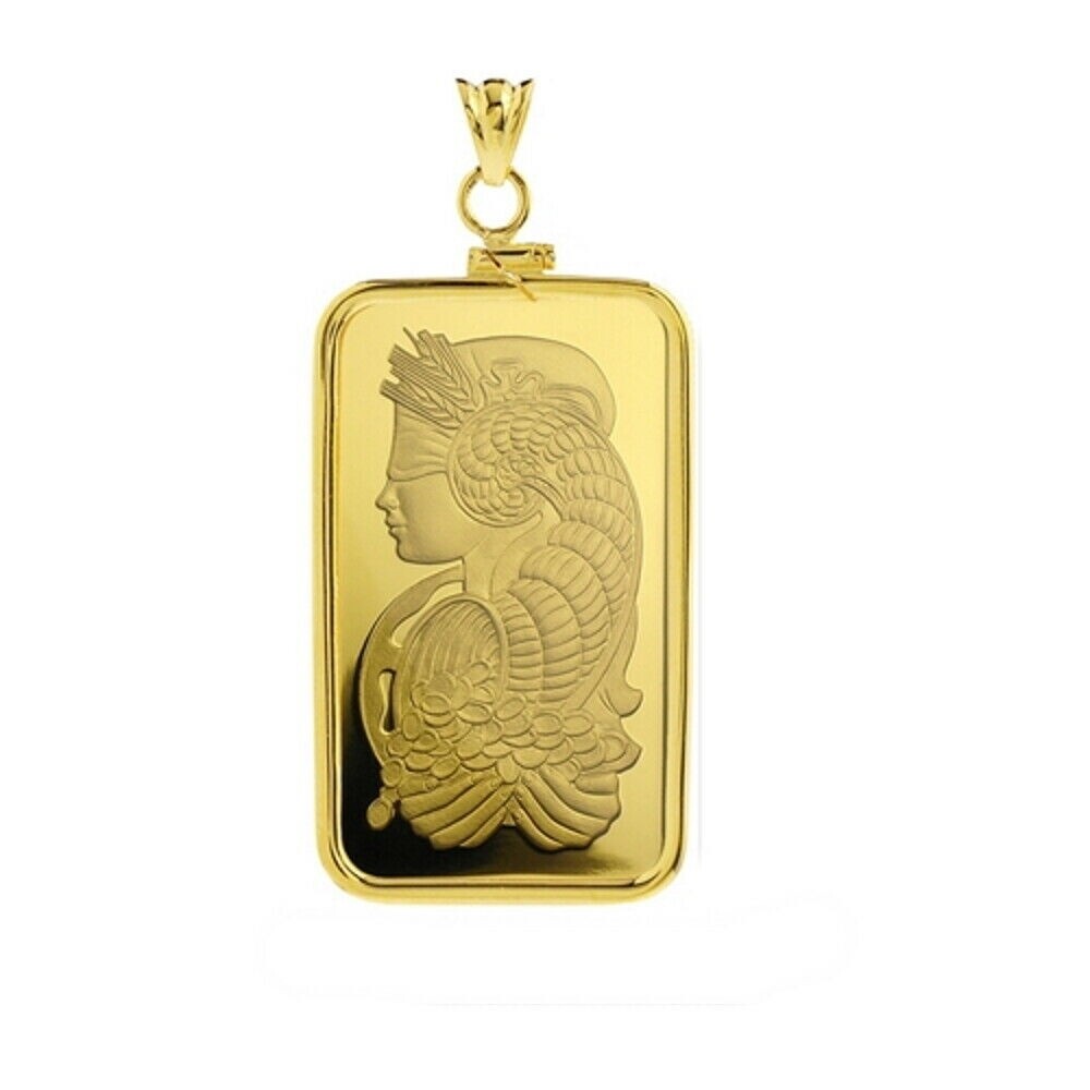 Pendant – PAMP Suisse Fortuna 1 oz .9999 Gold Bar Mounted In 14K Gold Bezel