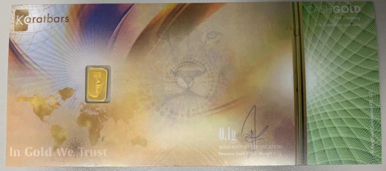 GOLD KARATBARS NADIR 1/10 GRAM GOLD BAR 999.9 24K GOLD BULLION KARATPAY CASHGOLD