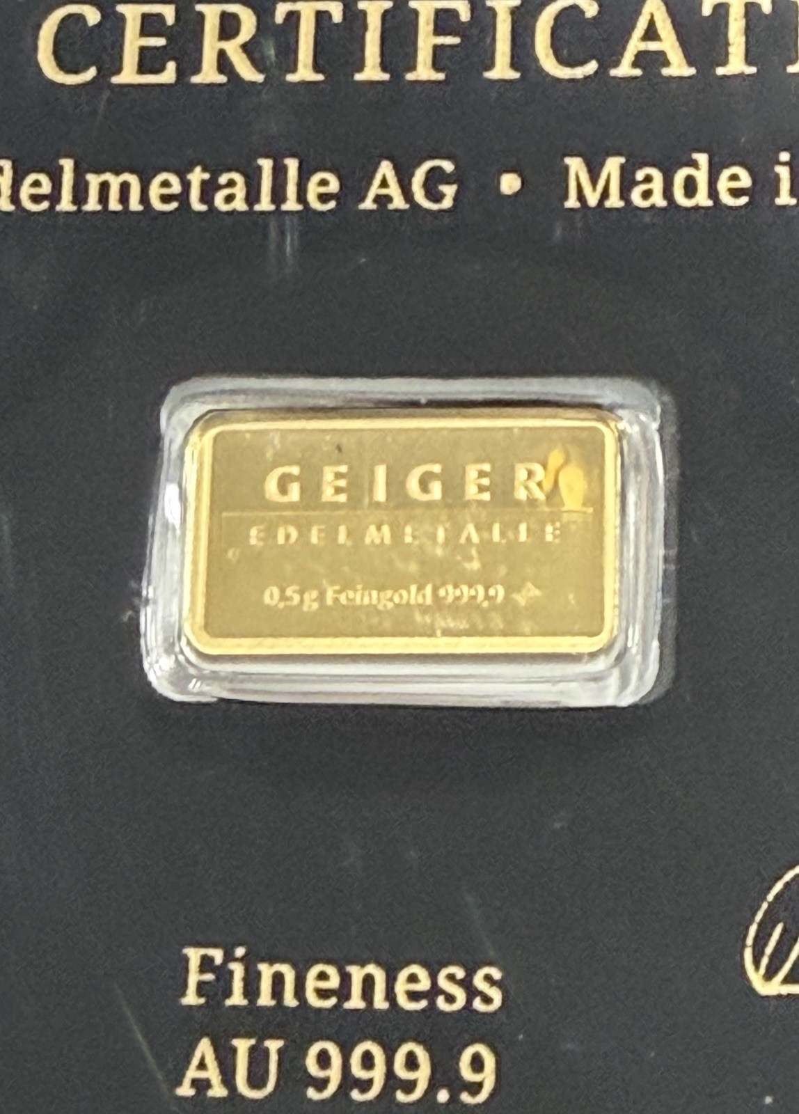 Geiger Schloss Guldengossa Vintage Edition 1/2 Gram (.5 Gram) 9999 Gold Bar Card