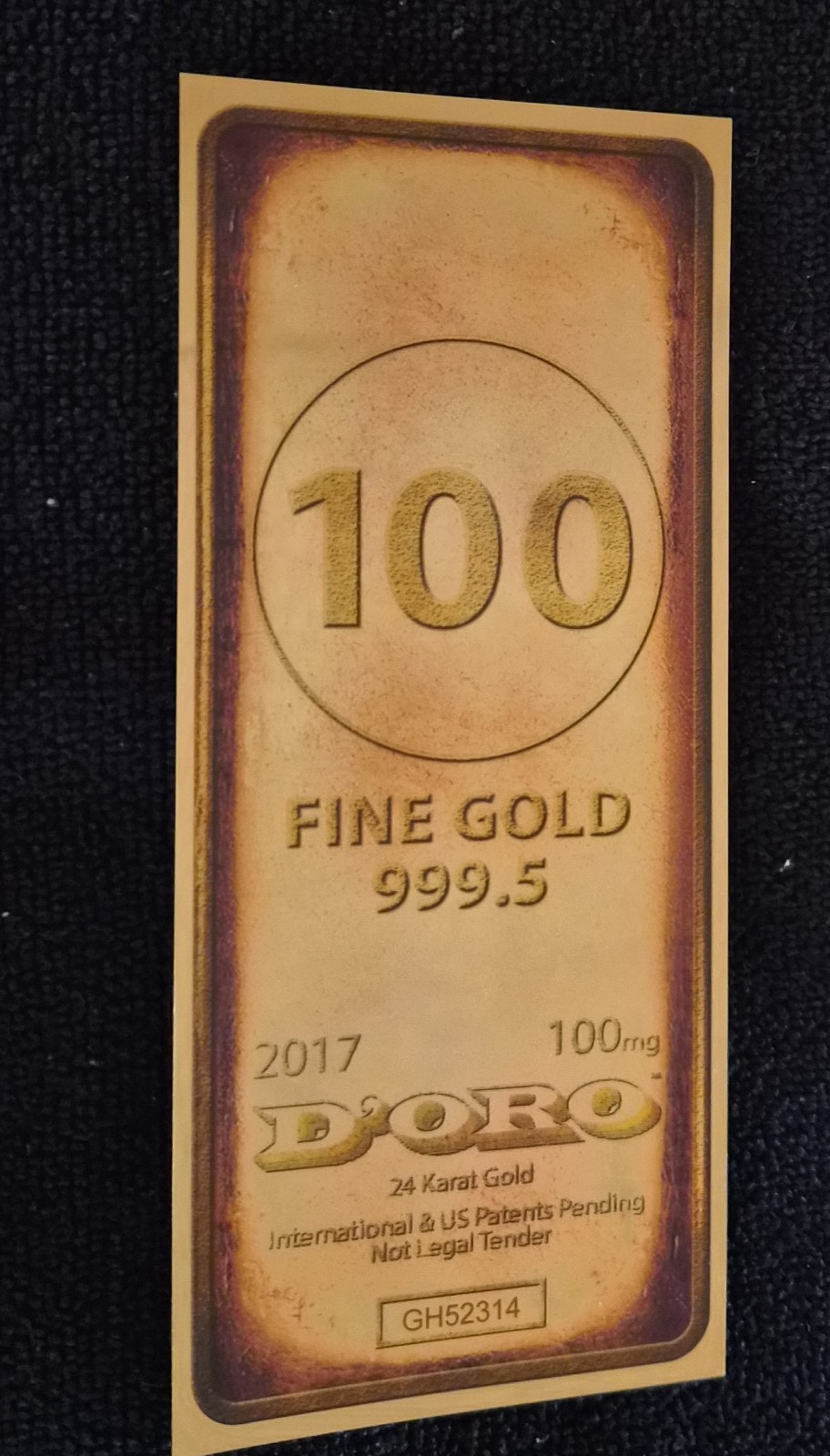 1/10 gram Gold Aurum Note – D’oro Bar, 24K