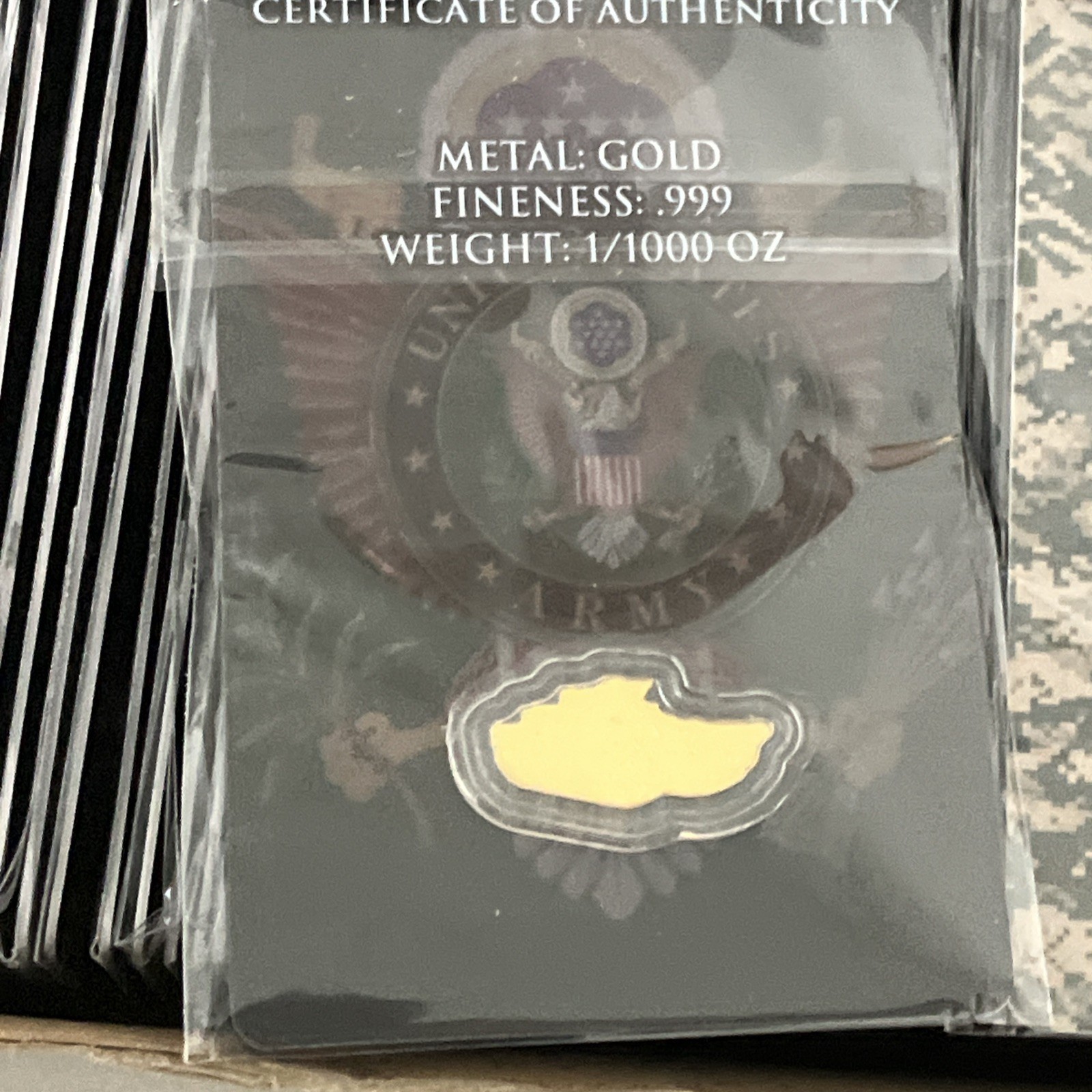 U.S. Army Tank Shaped 1/1000 oz Gold Coin in Card (9,999 Mintage)